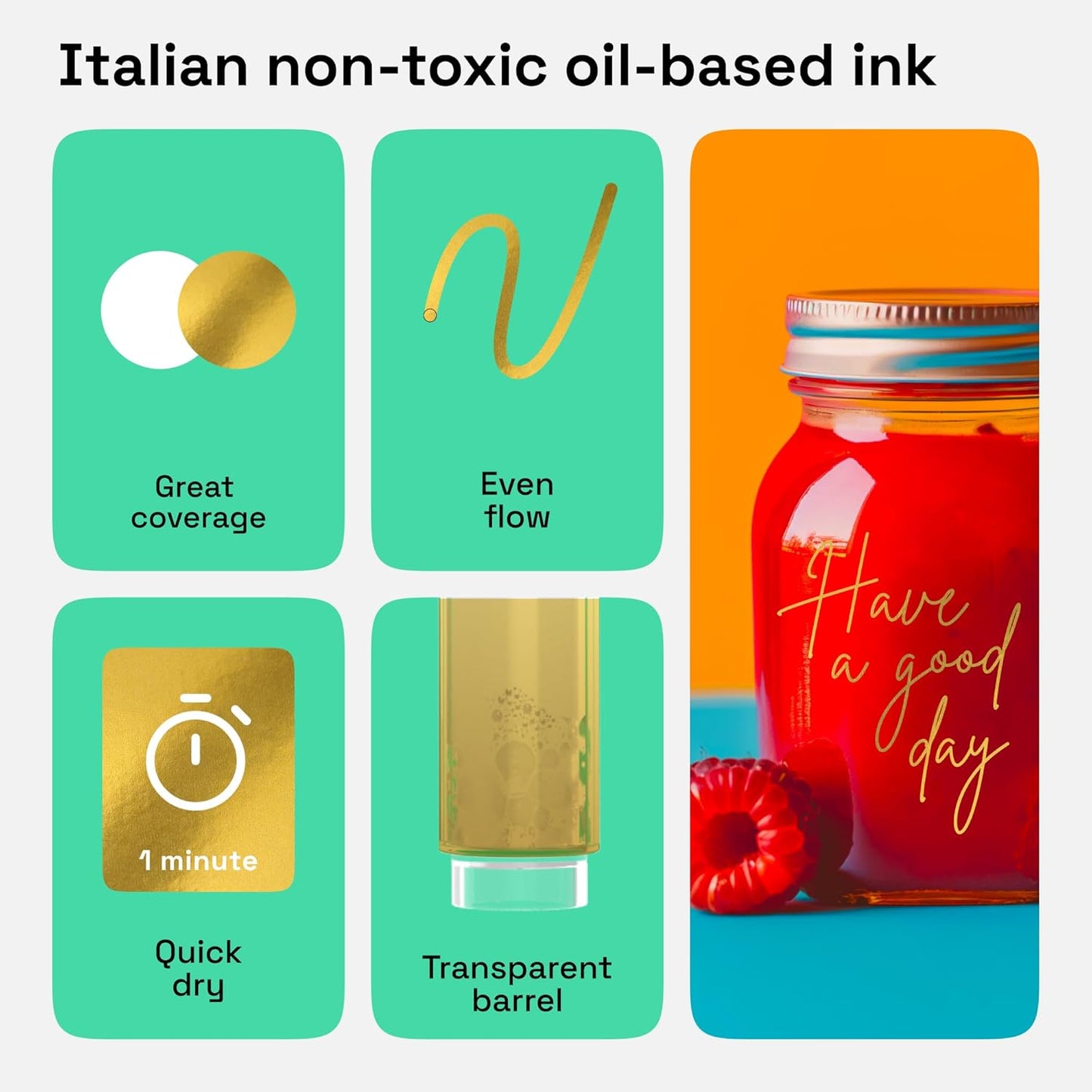 ARTISTRO 2 Gold Permanent Marker - Waterproof Markers for Tire, Fabric, Rocks, Glass, Ceramic, Wood, Paper - Oil Based Paint Pens - Extra-Fine Tip 0.7mm