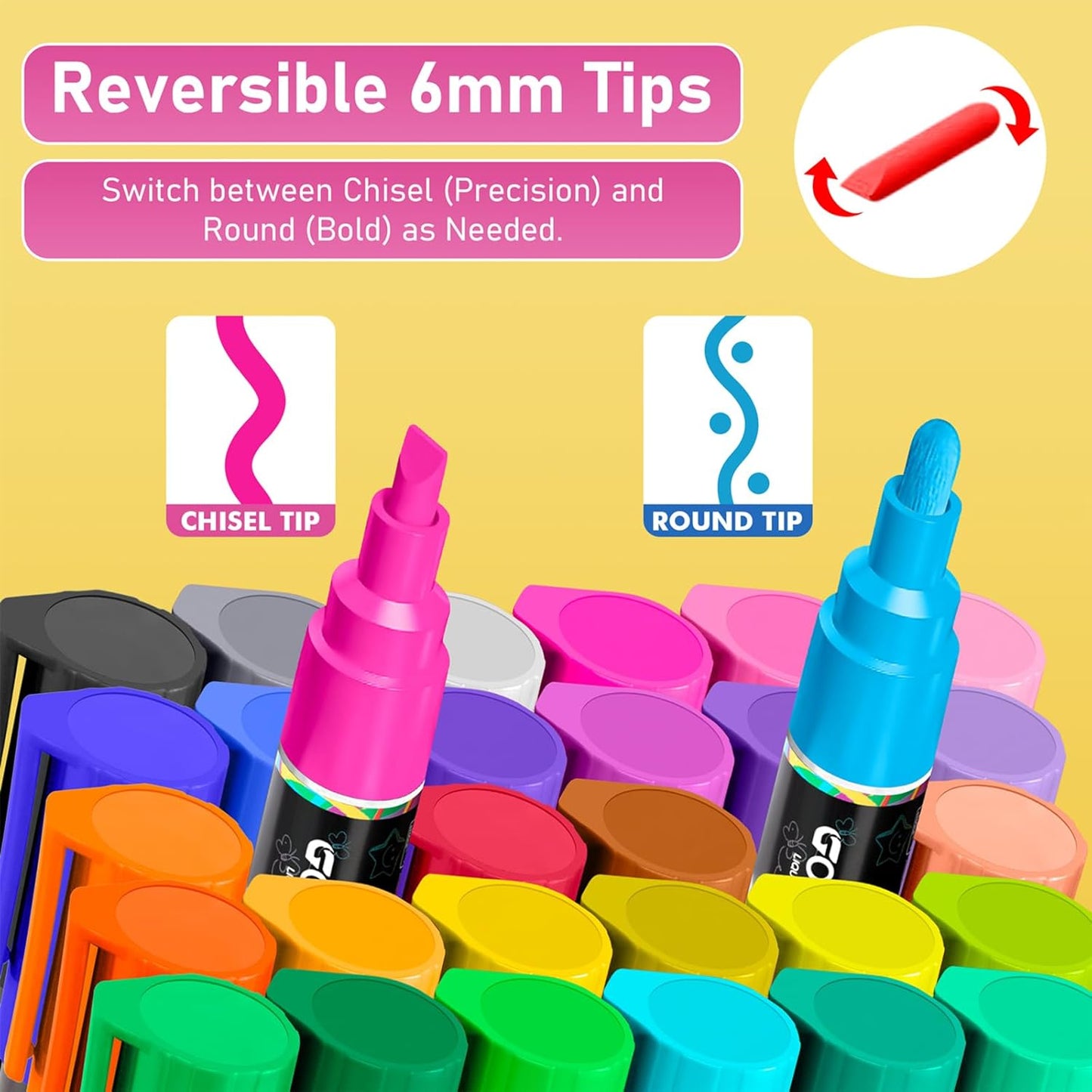 GOTIDEAL Liquid Chalk Markers Erasable,Window Chalk Markers for blackboard Washable,Non-toxic Chalk Pens for Calendar,Chalkboard,Glass,Cars with Reversible Tips(48 Colors,6mm)