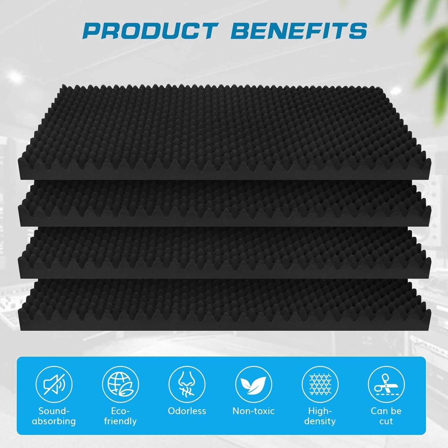 4 Pack Acoustic Panels,48''X24''X2'' Egg Crate Foam Soundproof Wall Panels,High Density Fireproof Noise Cancelling Studio Foam Panel,Noise(Black -4 PCS, 48X24X2 Inchs)