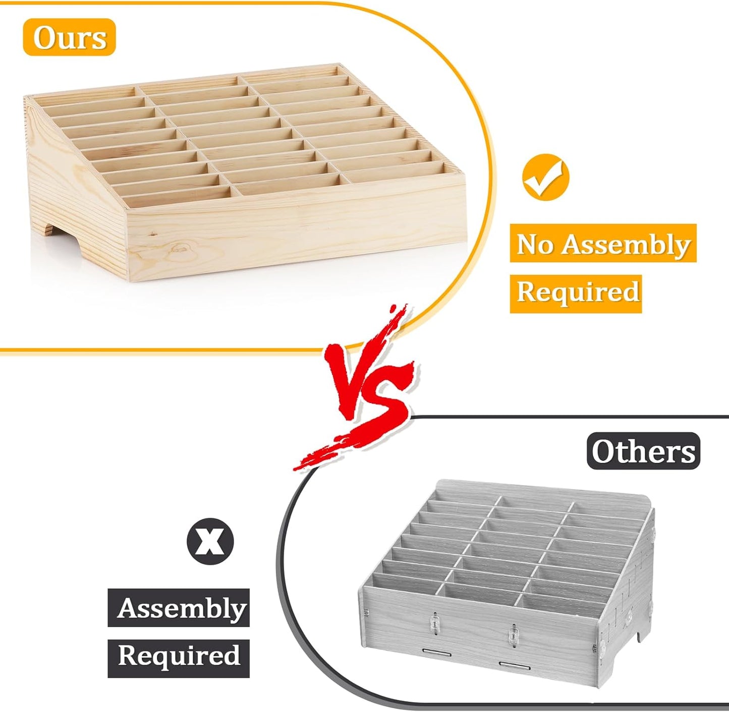 30-Grid Wooden Cell Phone Holder Desktop Organizer Storage Box for Classroom Office (30-Grid)