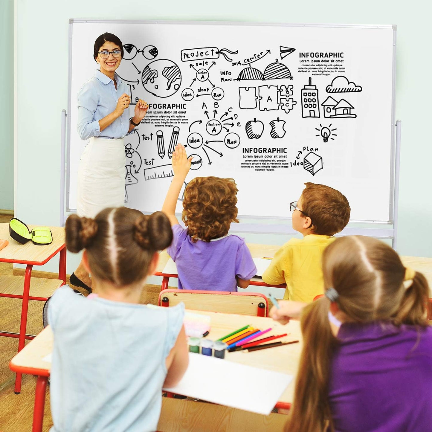 H-Qprobd Mobile Whiteboard 72"x40" Magnetic Dry Erase Board with Stand Double-Sided Rolling Whiteboard for Office, Home & School