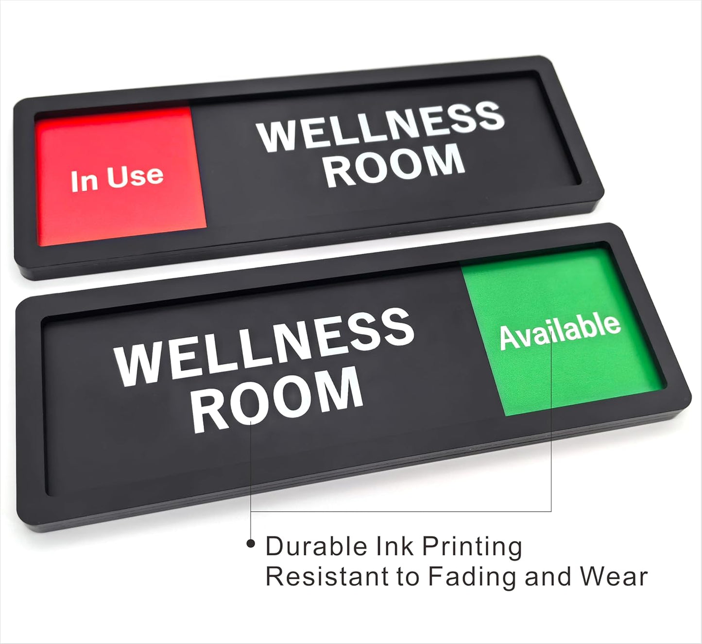 Wellness Room Sign – Privacy In Use / Available Slide Switch Sign, Premium Durable Acrylic Material, Super Strong Self-Adhesive, Quick Installation, Suitable For Your Home And Business ( 9×3 Inches, Black) (Wellness Room)