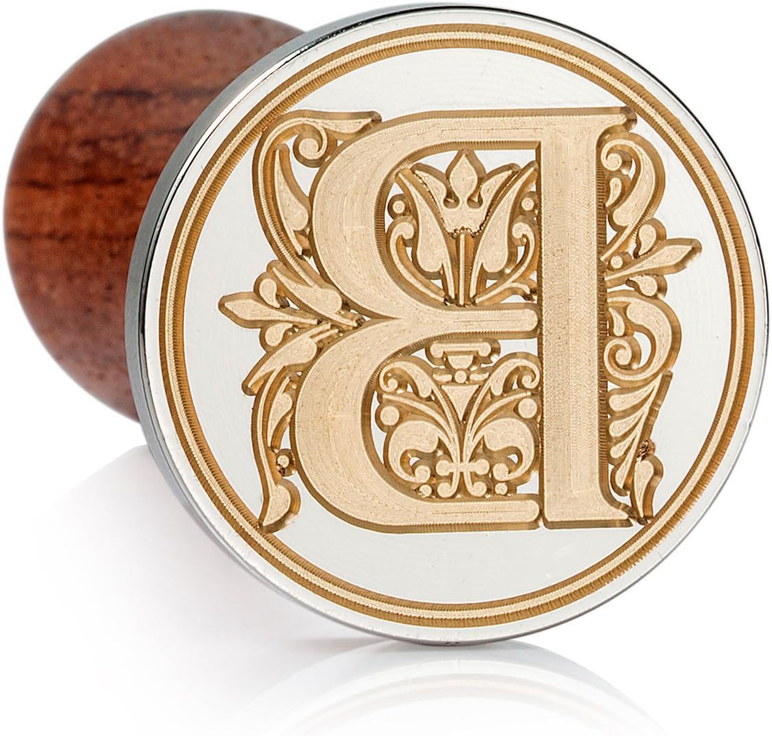 Mceal Wax Seal Stamp, Large Seal 1 1/5"(30mm) Dia, Silver Brass Head with Wooden Handle, Regal Letter A to Z Series (Letter B)