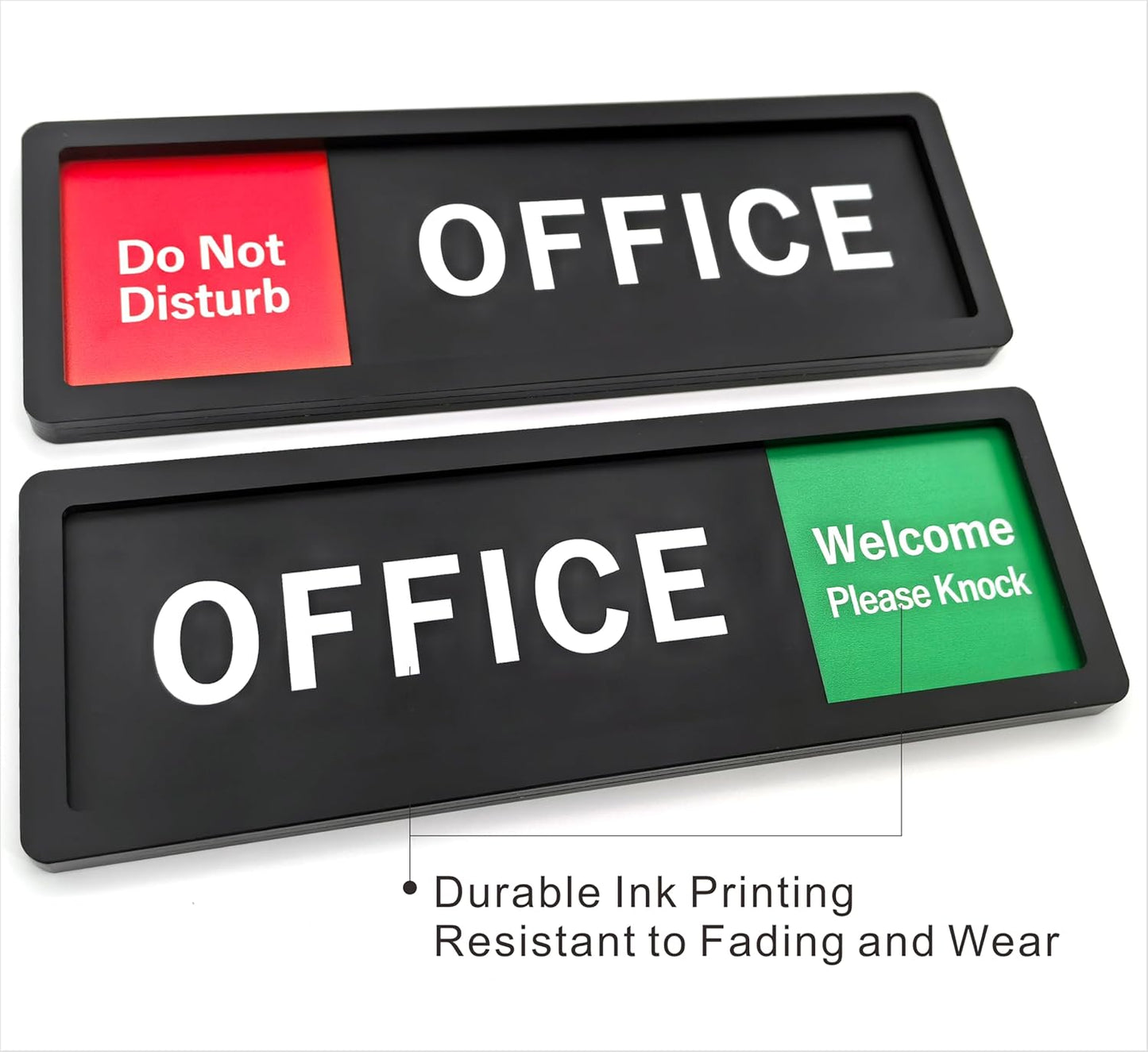 Office Sign – Do Not Disturb / Knock Welcome Slide Switch Sign, Premium Durable Acrylic Material, Super Strong Self-Adhesive, Quick Installation, Suitable For Your Home And Business (9×3 Inches, Black) (Office)