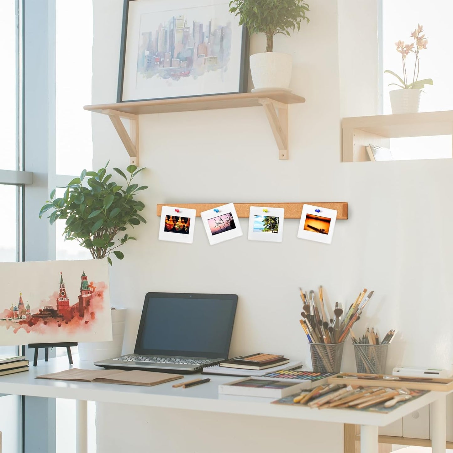 4 Pcs 36" x 1" Felt Cork Strips Bulletin Bar Strip for Wall Bulletin Board Decoration, Notice Board Self Adhesive Cork Wall Decoration, Paste Note, Photo, Schedules, Office Home Decor(Brown)