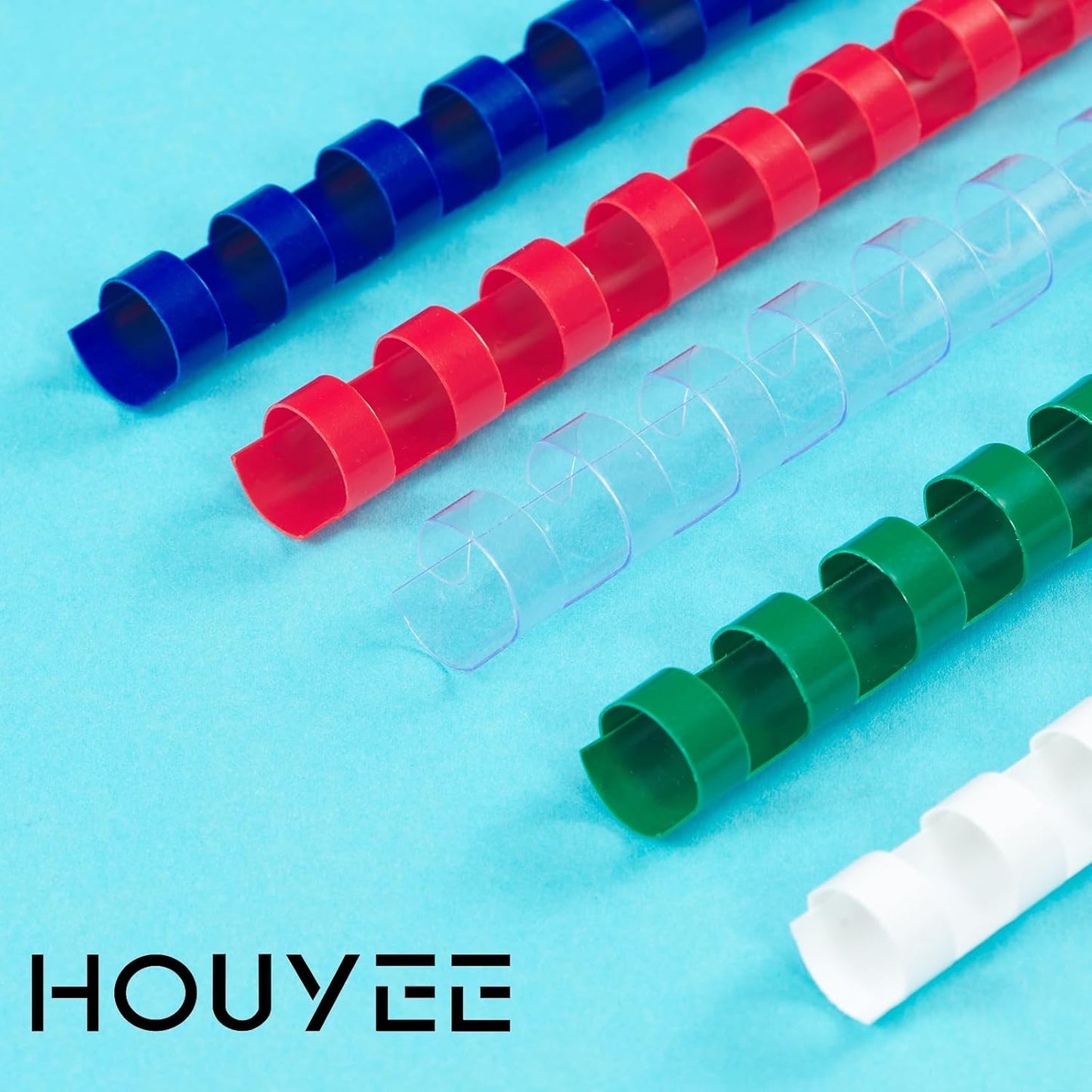 HOUYEE 19 Ring Plastic Binding Comb,1/2 Inch Diameter,75 Sheet Capacity,Letter Size, Multi-Color Binding Comb Spines, 50 Pack,White, Red,Green,Clear,Blue