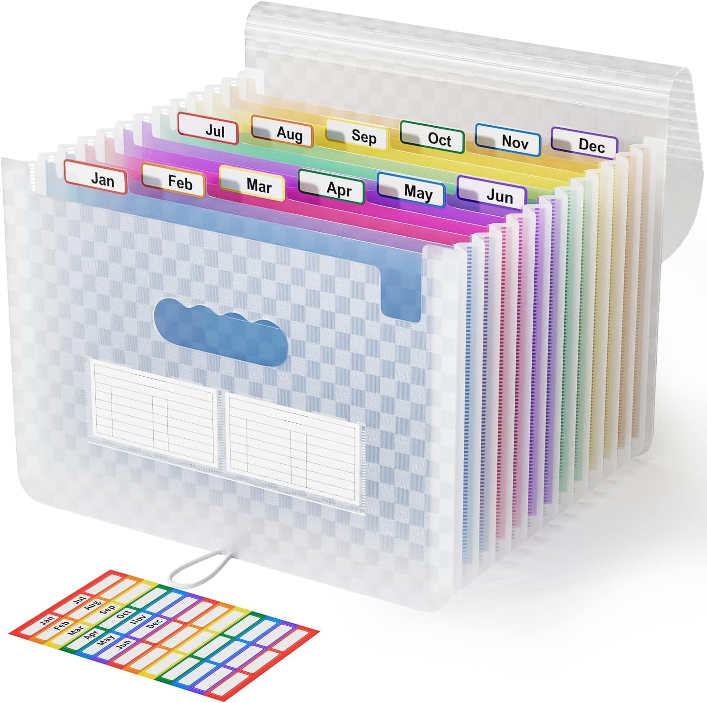 ABC life 12 Pockets Accordion File Organizer Expanding File Folders, Portable Monthly Bill Receipt Document Organizer, Expandable Accordian Filing Folder Letter A4 Size, Colored Tabs (Blue)