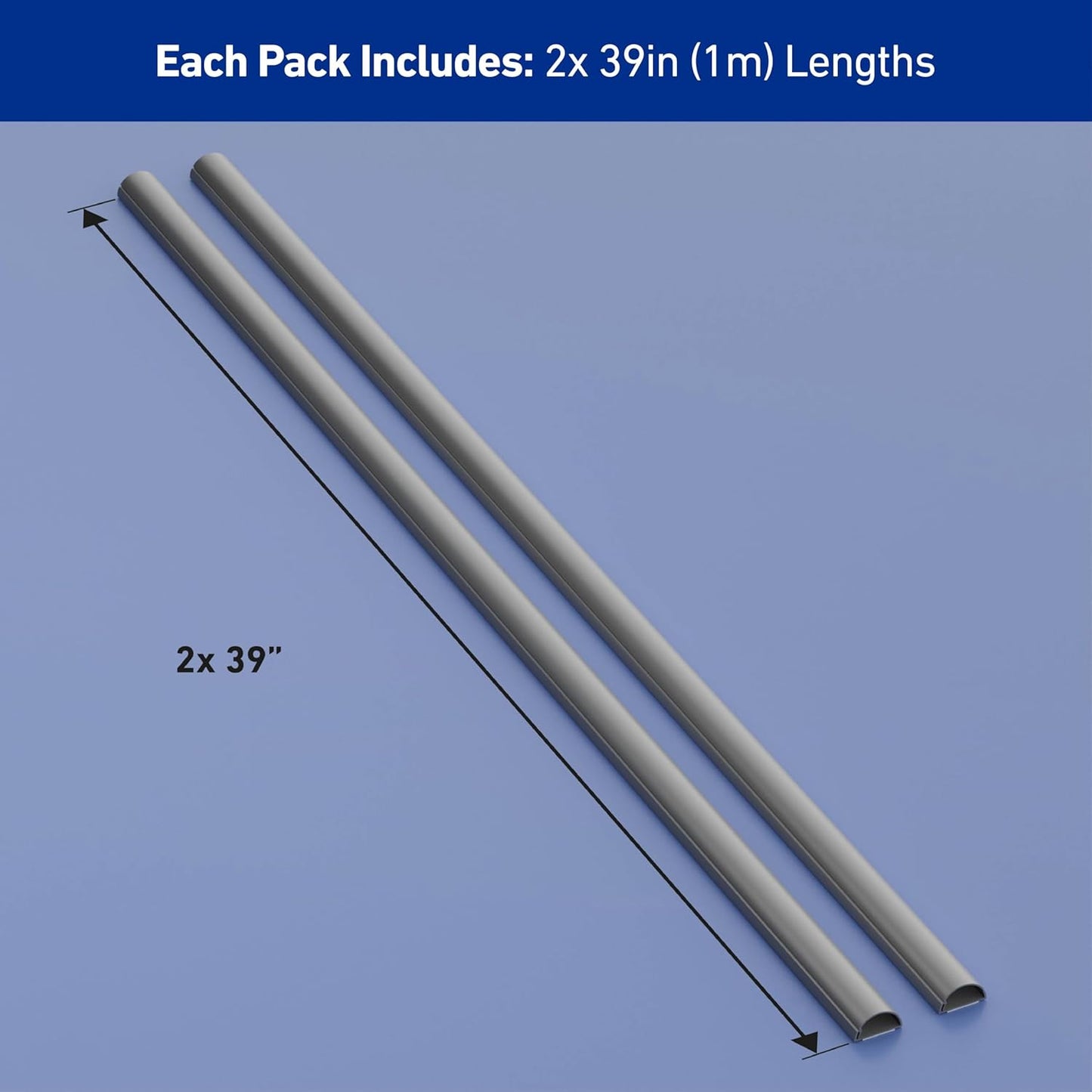 D-Line Half Round Cord Hider, Patented Cable Cover, Hide TV Wall Mount Wires, Raceway for Cords, Decorative Wire Covers, Paintable, Adhesive Cable Concealer - 2X 1.18in W x 0.59in H x 39in L - Gray