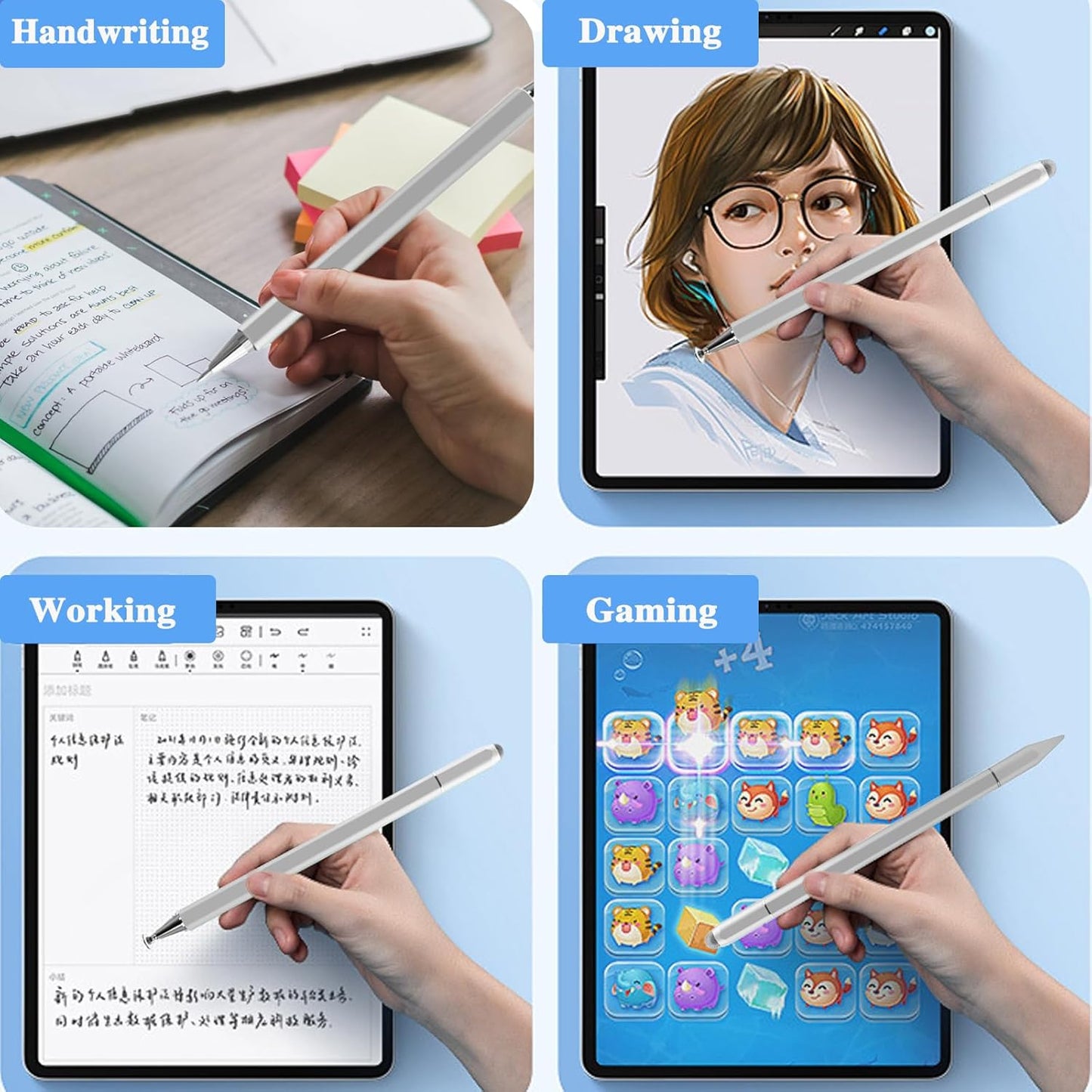 Stylus Pen Compatible with 15 inch Skylight Calendar,3 in 1 Capacitive Stylus Pen for Touchscreen for Apple iPhone/iPad Pro/Mini/Air/Android/Microsoft/Surface All Capacitive Touchscreen - Silver