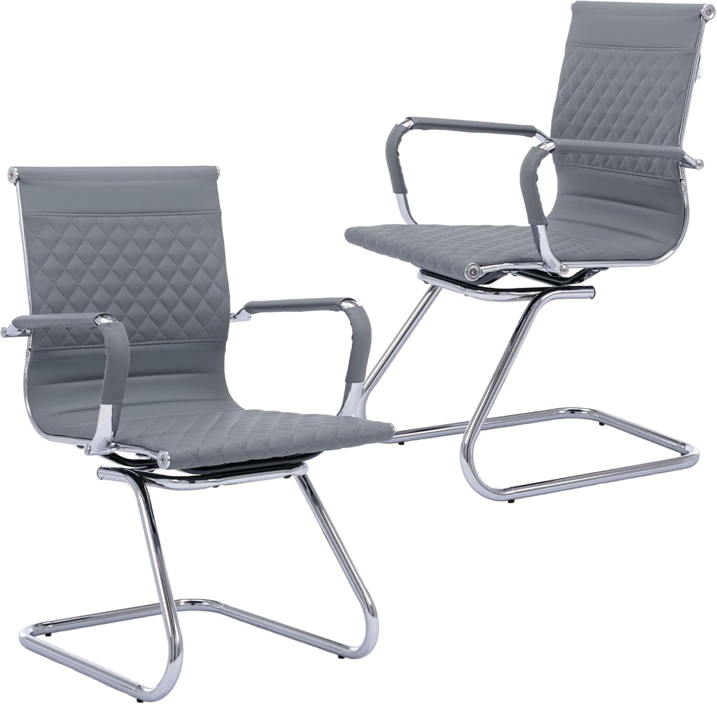Office Guest Chairs - Set of 2 Modern PU Leather Desk Chairs with Mid Back, Grey