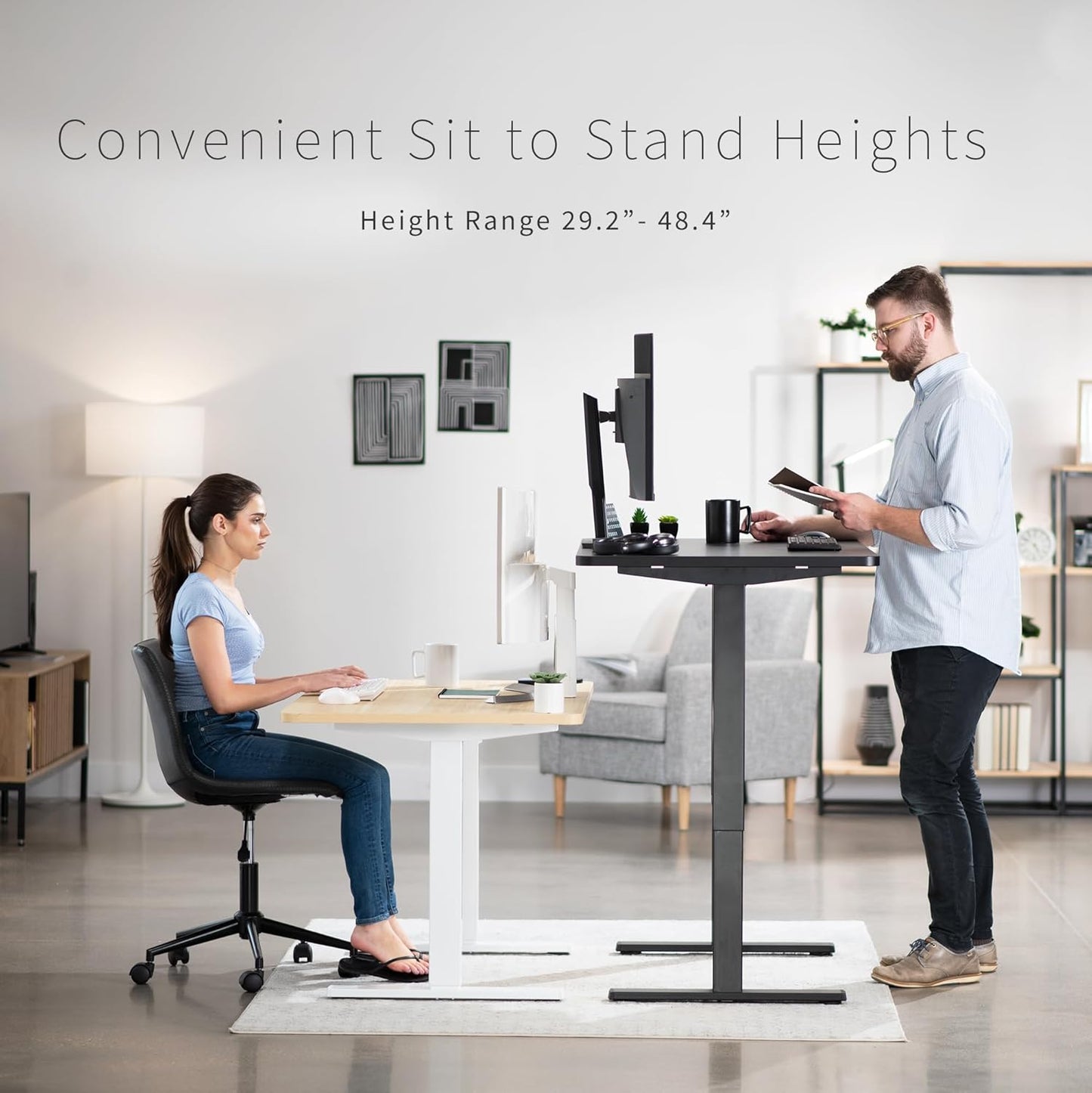 VIVO Electric 48 x 30 in Standing Desk, Memory Height Adjustment, 1B Series, One-Piece White Top, Gray Frame, DESK-KIT-1G5W