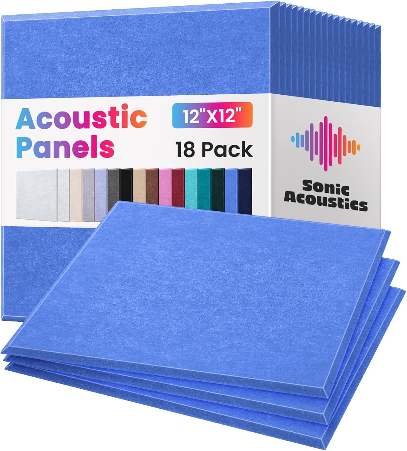 18 Pack Acoustic Panels Self Adhesive Sound absorbing Wall Panels, High Density Dampening Panel, 12X12X0.4 Inch Square Wall Panels in Home,Office,Reccording Room,Studio (Sky Blue)