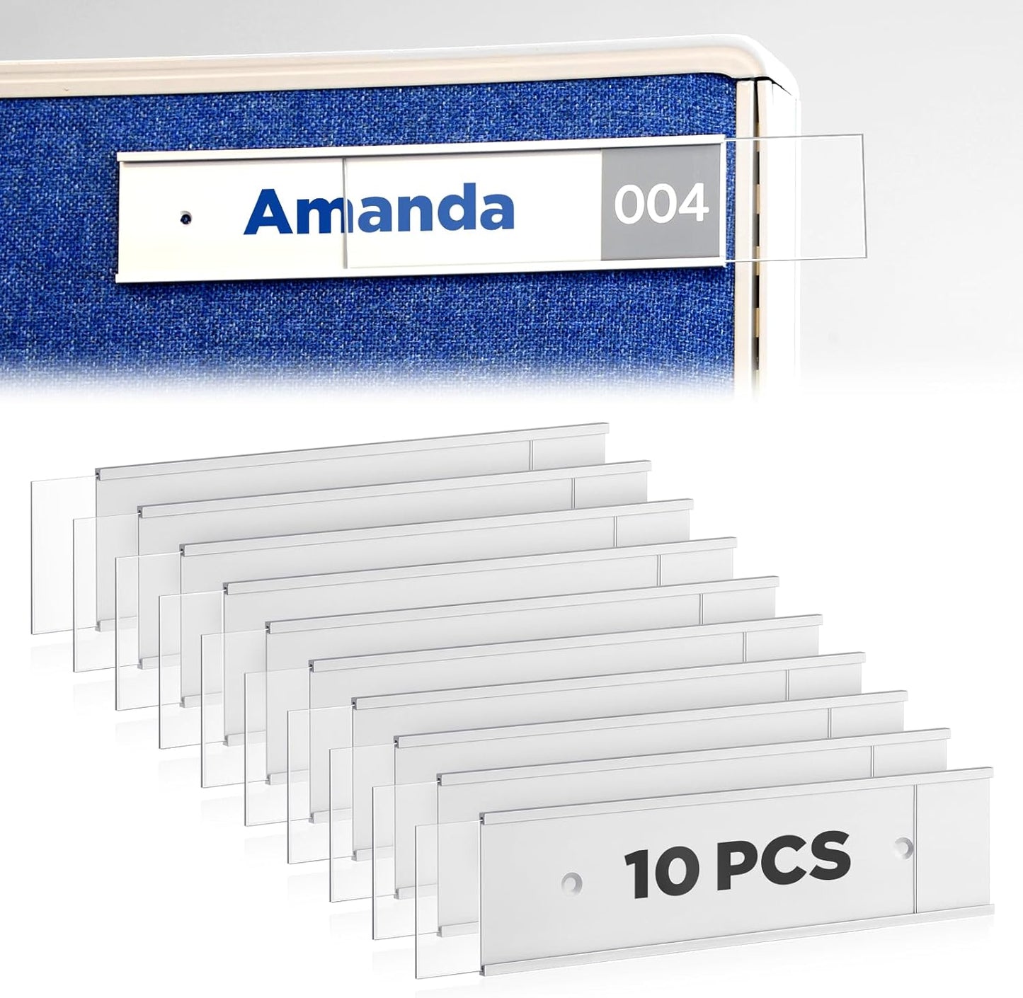 Thyle 10 Pcs Wall Nameplate Holder with Clear Insert Aluminum Door Name Plate Holder Wall Mount Door Sign for Display Offices Businesses Department Meeting Room Cubicle(Silver,2 x 8 Inch)