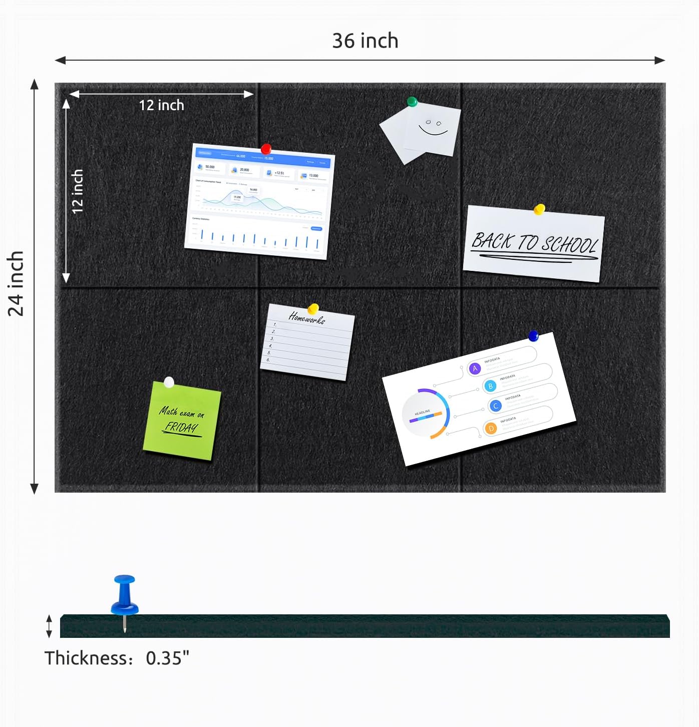 Cork Board for Wall,Felt Wall Tiles with Safe Removable Adhesive Tabs,Bulletin Board for Home Office Kitchen,Pin Board Notice Board for Photos Memos