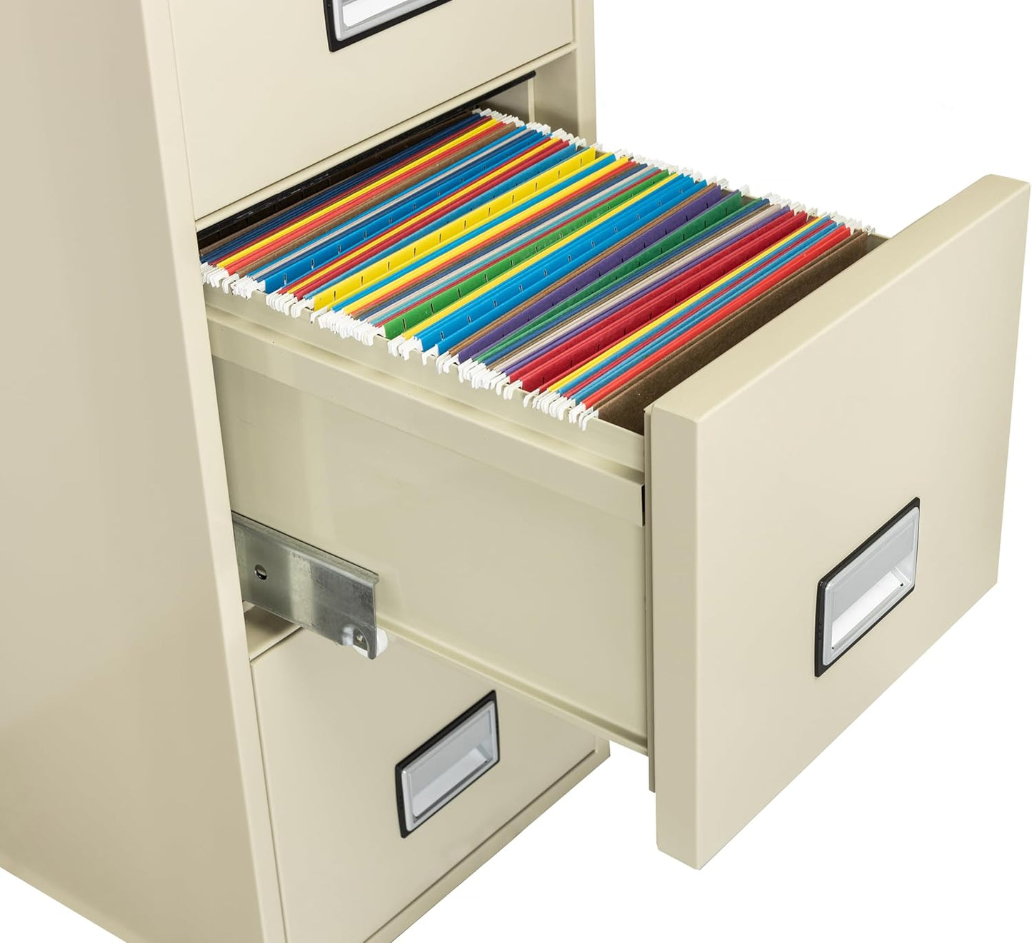 25 inch 4-Drawer Vertical Fireproof File Cabinet – Letter Size Filing – Key Lock – Water Resistant Seal – Fire and Impact Rated – Putty Finish – Model LTR4W25P