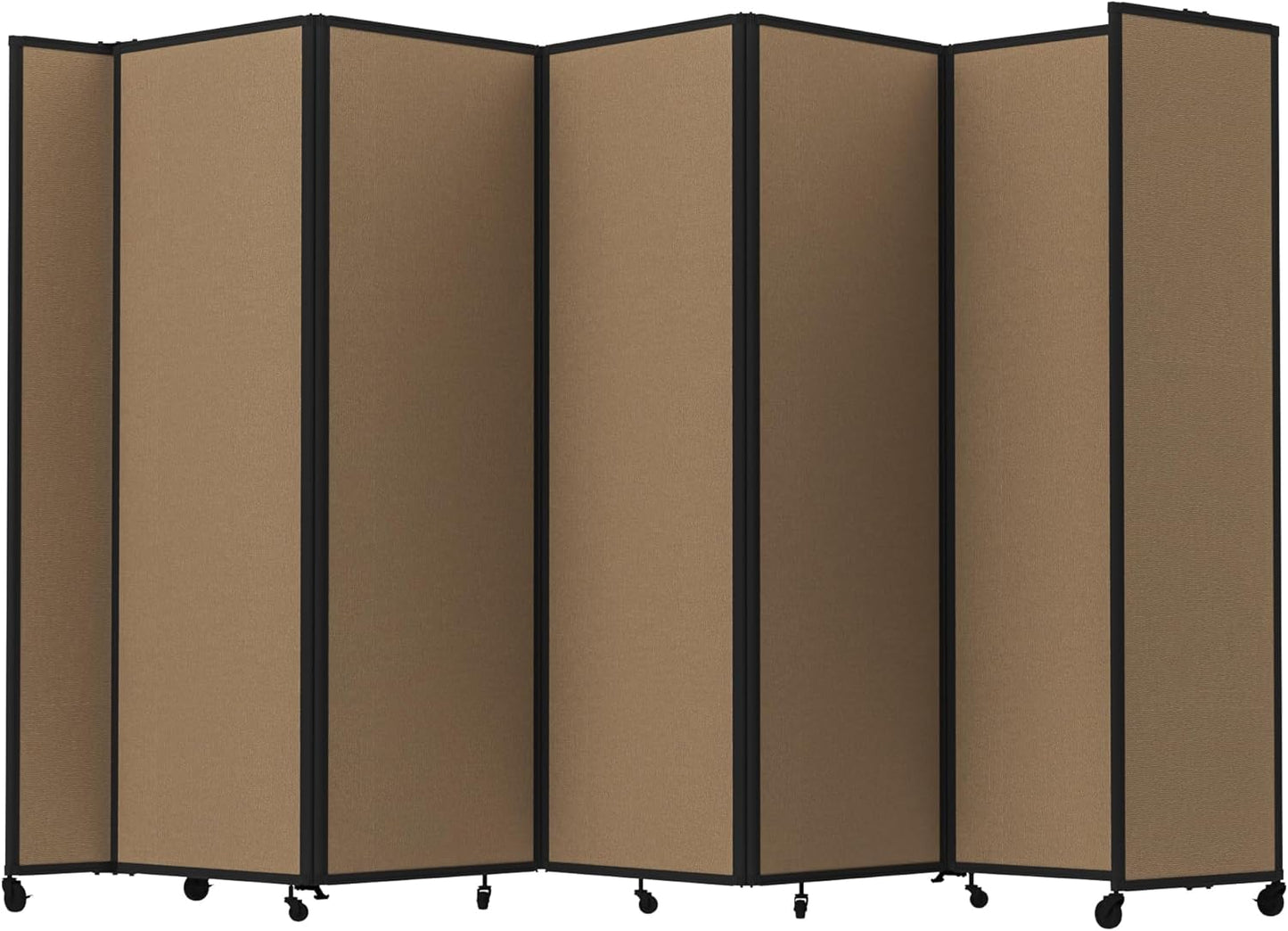 Versare Room Divider 360 Portable Wall Partition | Folding Panels | Large Freestanding Divider | Locking Wheels | Temporary Room Separator | 14' x 7'6'', Latte