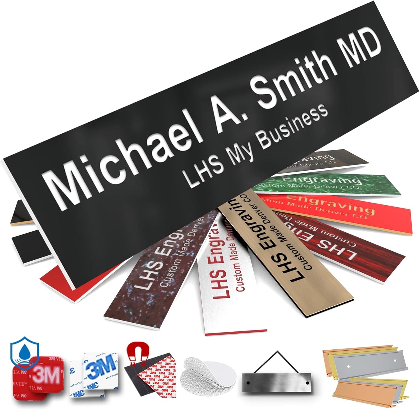 Engraved Custom Door Plate Black Plastic Office Door Sign with White Letters - Made in USA 2x12 B2