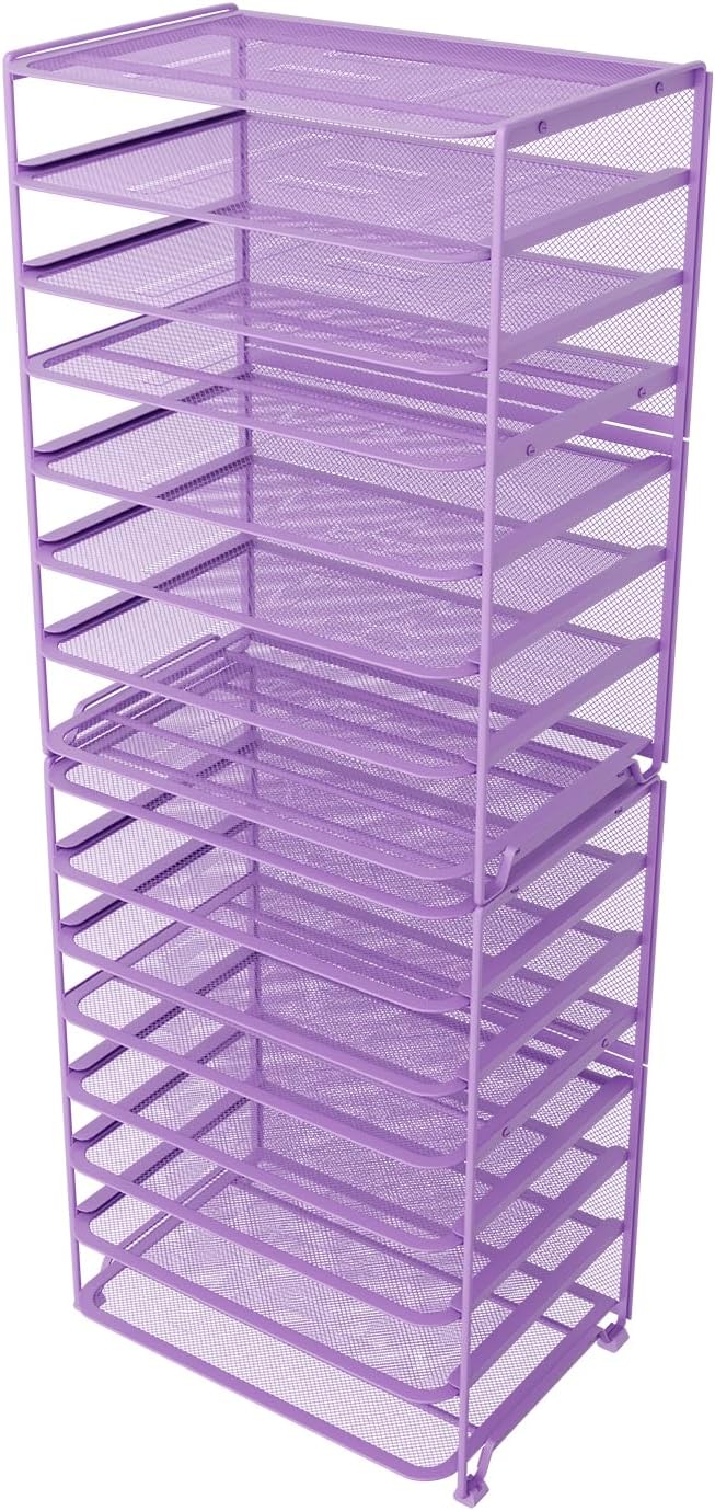 Simple Trending 2 Pack 8 Tier Letter Tray Paper - Mesh Desk File Organizer for Office School Desktop, Violet