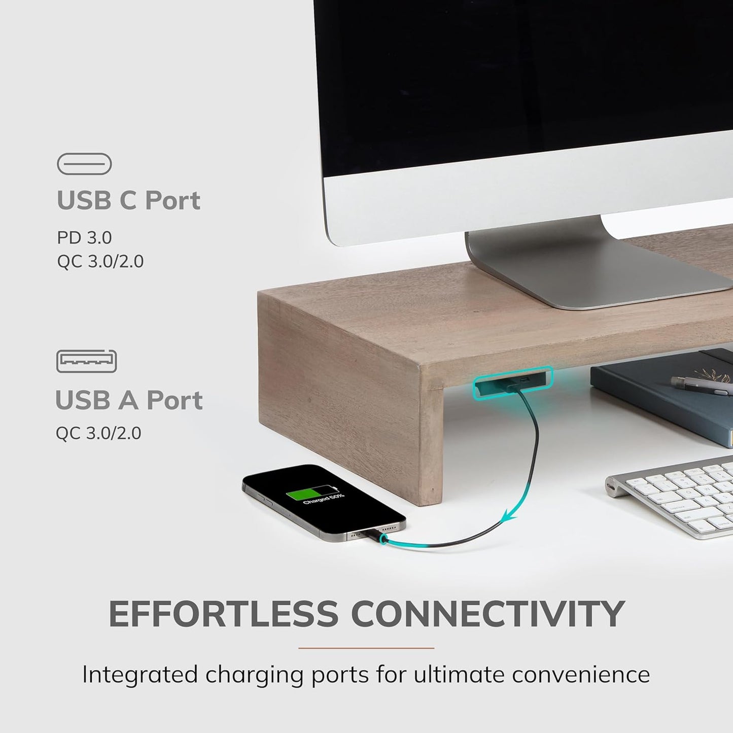 Anji Mountain Wooden Monitor Stand - Elegant Monitor Riser, Perfect Monitor Stand for Desk Organization, Durable Wood Construction monitor stands, Enhances Ergonomics and Workspace Efficiency,Biscotti