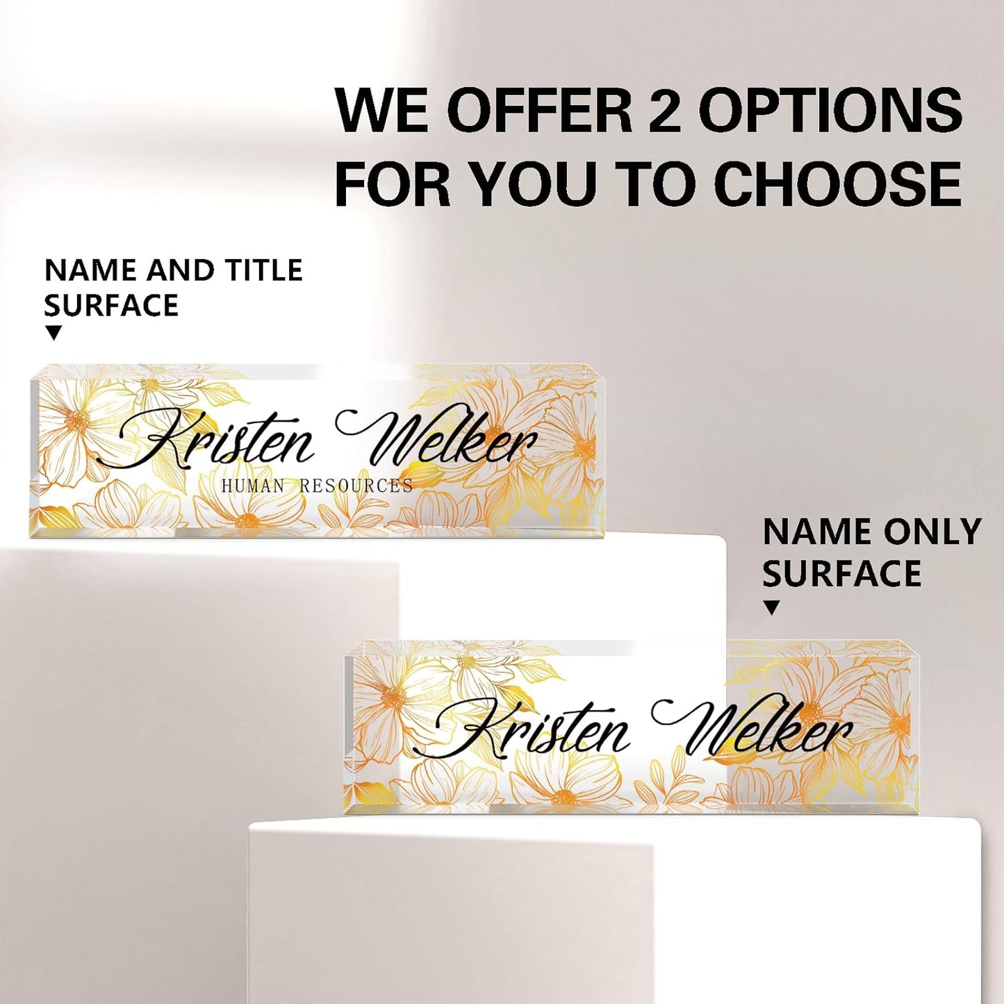 Name Plate for Desk, Desk Name Plate Personalized, Office Decor for Women Men, Acrylic Desktop Accessories, Office Appreciation Gifts for Boss Social Workers Nurse Teacher Employee (White/Gold)