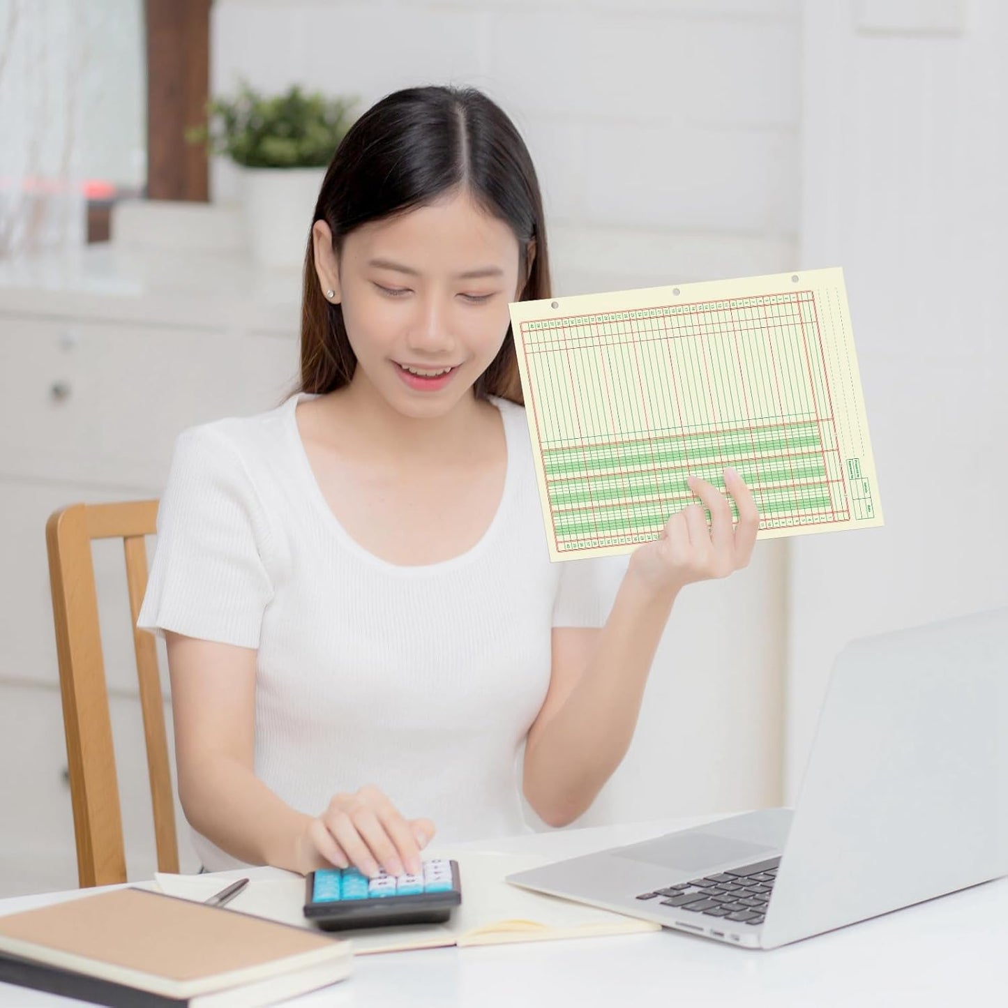 Fulmoon 2 Pack 100 Sheets Columnar Pad Accounting Ledger Paper Accounting Ledger Book Green Analysis Pad for Business, 50 Sheets/Pack, Single Page Format(3 Columnar,8.5 x 11 Inch)