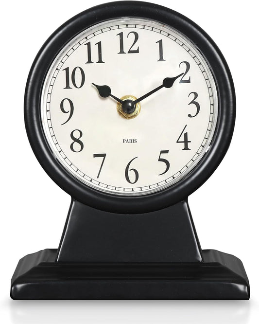 6.7" Analog Bedside Clock,Small Retro Desk Clock Battery Operated,Slient Metal Table Clock Decorative Desk Clock for Living Room Decor,Bedroom,Bedside,Shelf (Black)