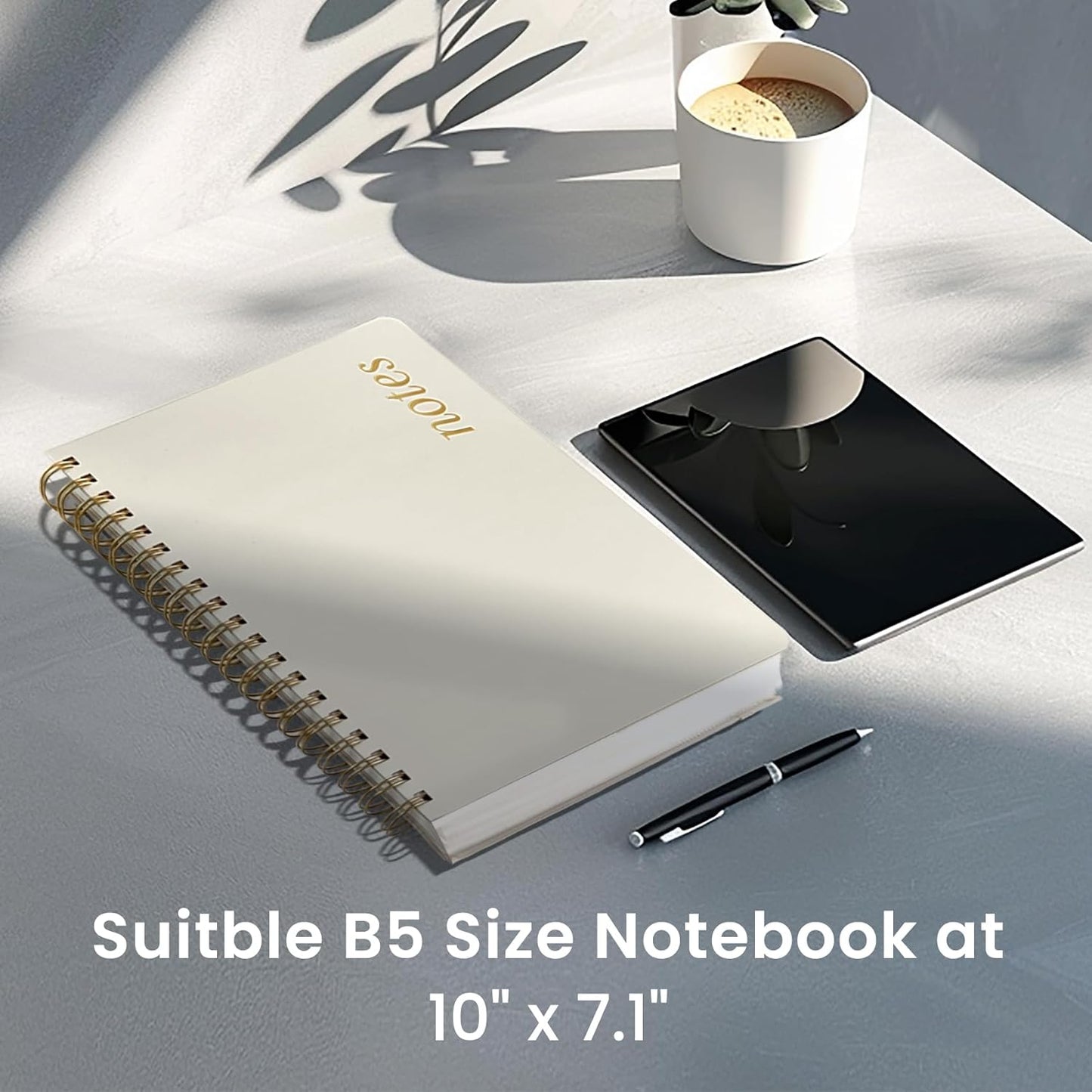 Spiral Dotted Notebook Journal for Work, 300 Pages, Thick B5 (7.1"x10") Bullet Dotted Journal for Women & Writing, Hardcover Notebook for Note Taking, Perfect for Work School Note Taking Business, Grey Beige