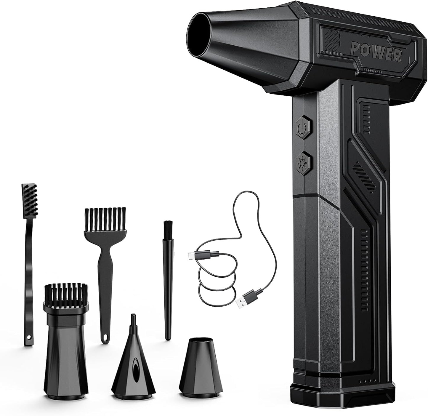 Electric Air Duster, 300000RPM 4-Gear Adjustable Compressed Air Duster with Light, Rechargeable Brushless Motor Air Blower for Keyboard, PC, Car, and Home Cleaning Reusable Replaces Compressed Air Can