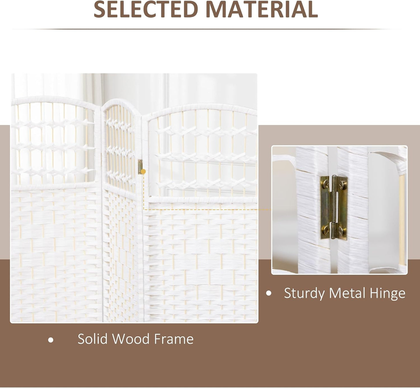 HOMCOM 6 Panel Room Divider, Folding Privacy Screen, 5.6' Room Separator, Wave Fiber Freestanding Partition Wall Divider, White