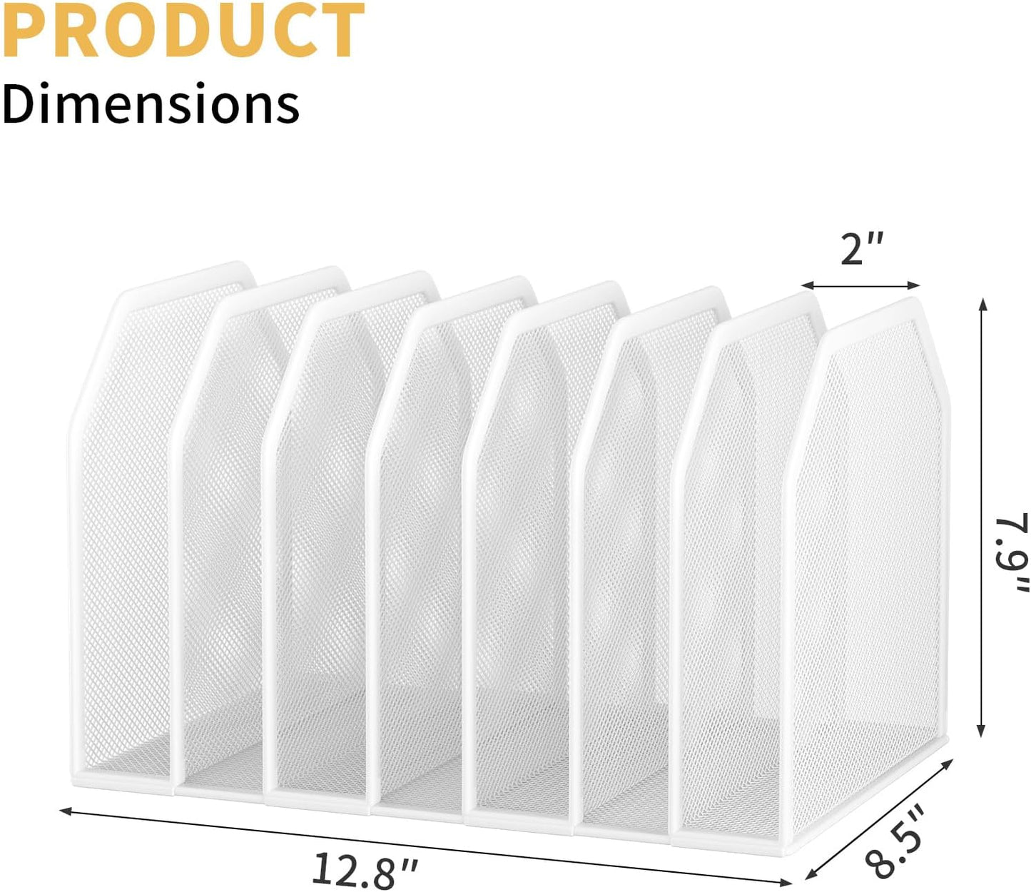 Vertical File Organizer for Desk - Metal Mesh File Holder with 7 Compartments, File Folder Rack & Document Storage Stand, File Sorter for Office/Home/School Use - 12.8" x 8.5" x 7.9"