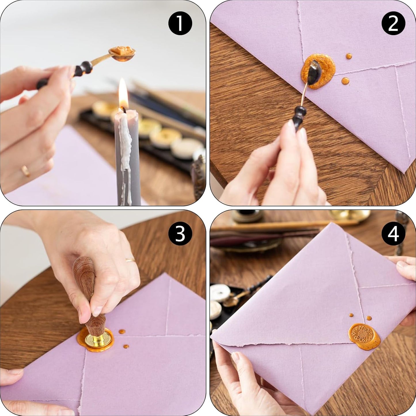 Wax Seal Stamp Set Vintage Classic Sealing Wax Stamp Head with Wooden Handle for Party Wedding Invitation Cards Envelopes Gift Wrapping Letter (10 Patterns)