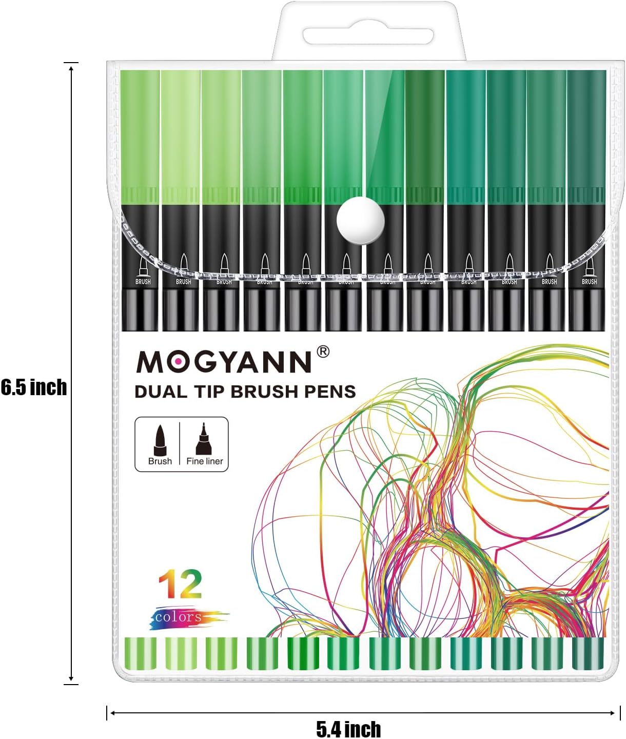 Mogyann Green Markers, 12 Pack Dual Brush Pens Drawing Markers for Art Sketching