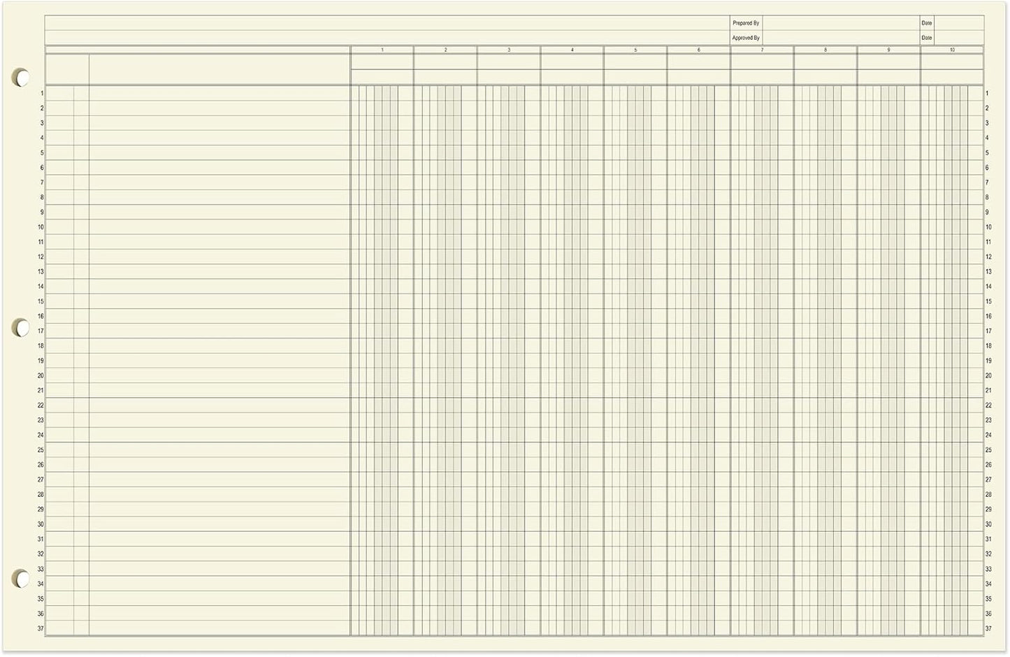 BookFactory Ledger Pad/Large 10 Column Accounting Ledger Columnar (Ten Columns) Pads - 17'' x 11'', 50 Pages, Notepad Landscape Format (PAD-050-CLCPD3(17x11-Ledger-10)-AX)