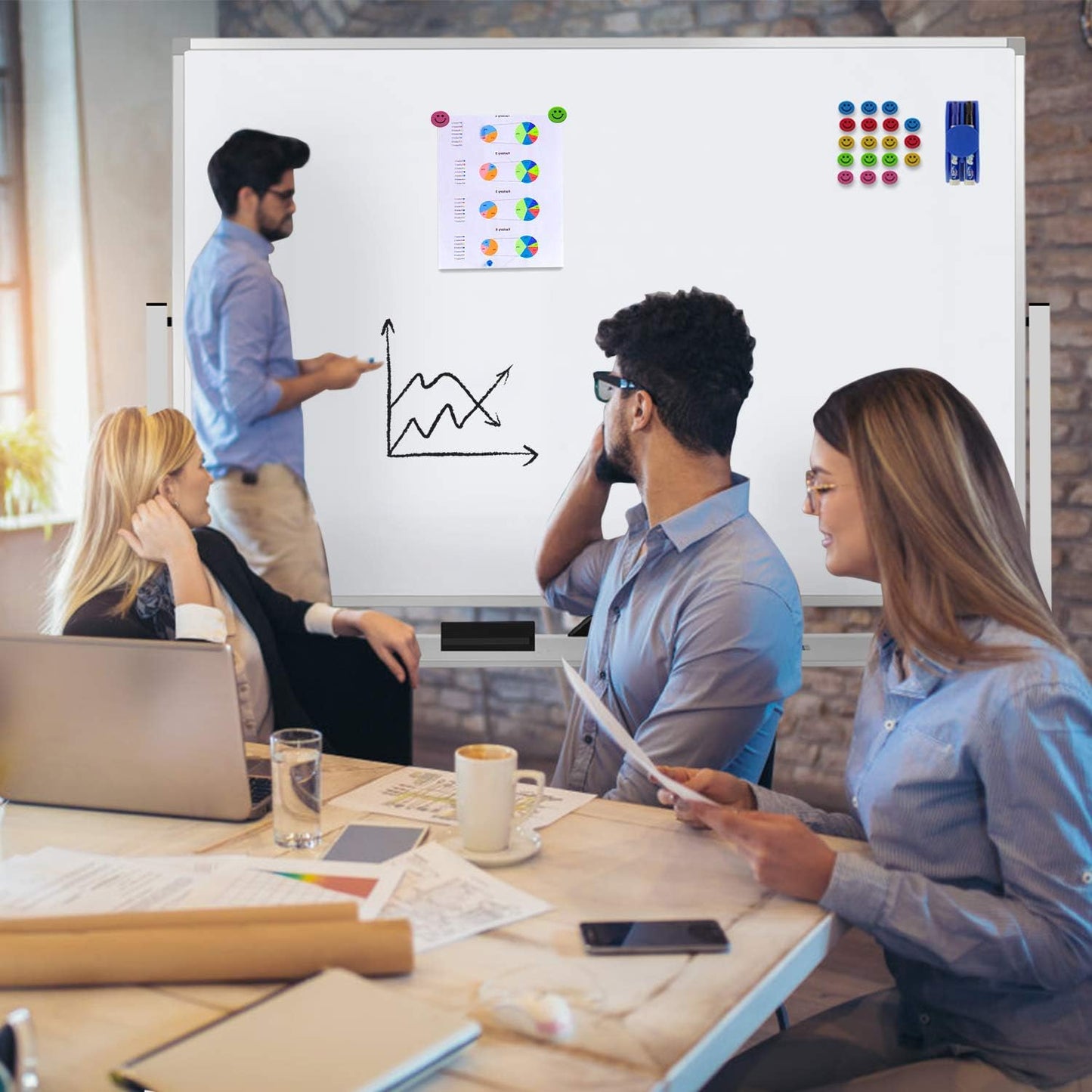 60"x40" Mobile Whiteboard Double-Sided Magnetic Large Dry Erase White Board with Rolling Stand for Offices, Home & School