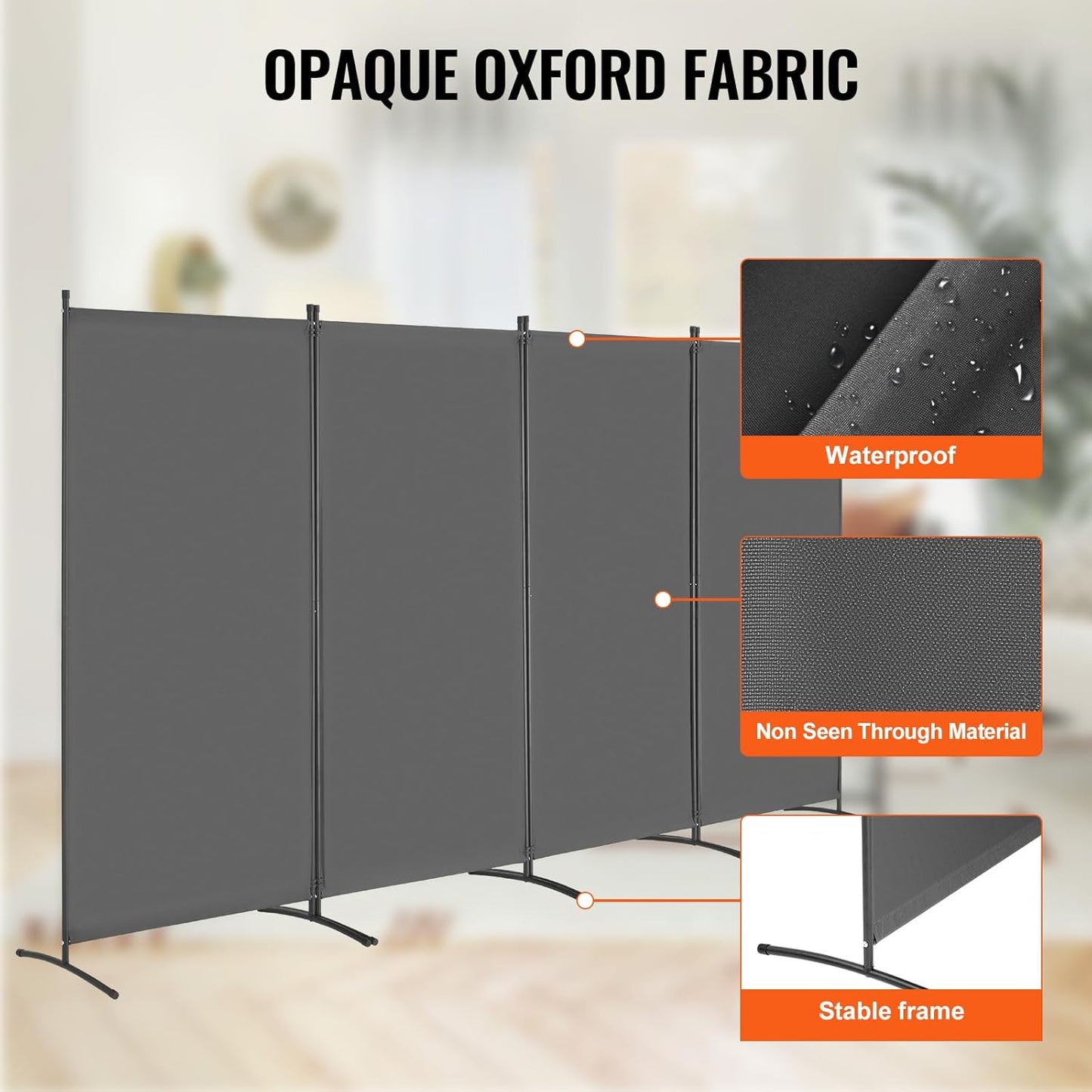 VEVOR Room Divider, 4 Panel Room Divider, Folding Privacy Screen and Portable Partition Divider for Room Separation, Freestanding Room Partitions for Office, Bedroom, Study, Grey
