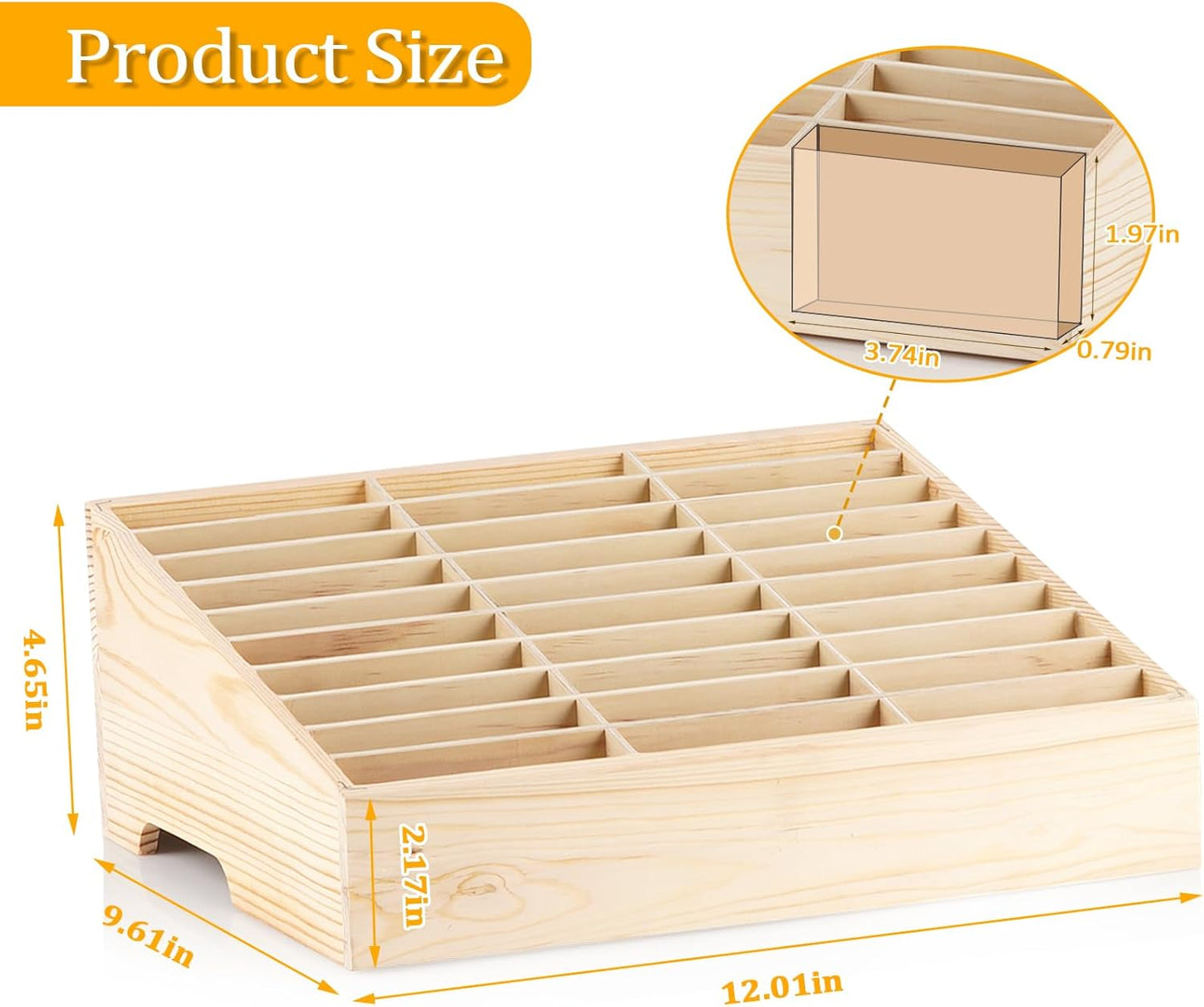 30-Grid Wooden Cell Phone Holder Desktop Organizer Storage Box for Classroom Office (30-Grid)