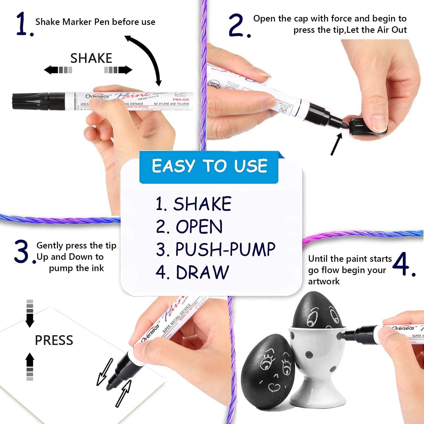 Multiple Colors Acrylic Paint Pens, Medium Tip Pens for Rock Painting, Ceramic, Wood, Plastic, Calligraphy, Card Making, DIY Crafts (Black)