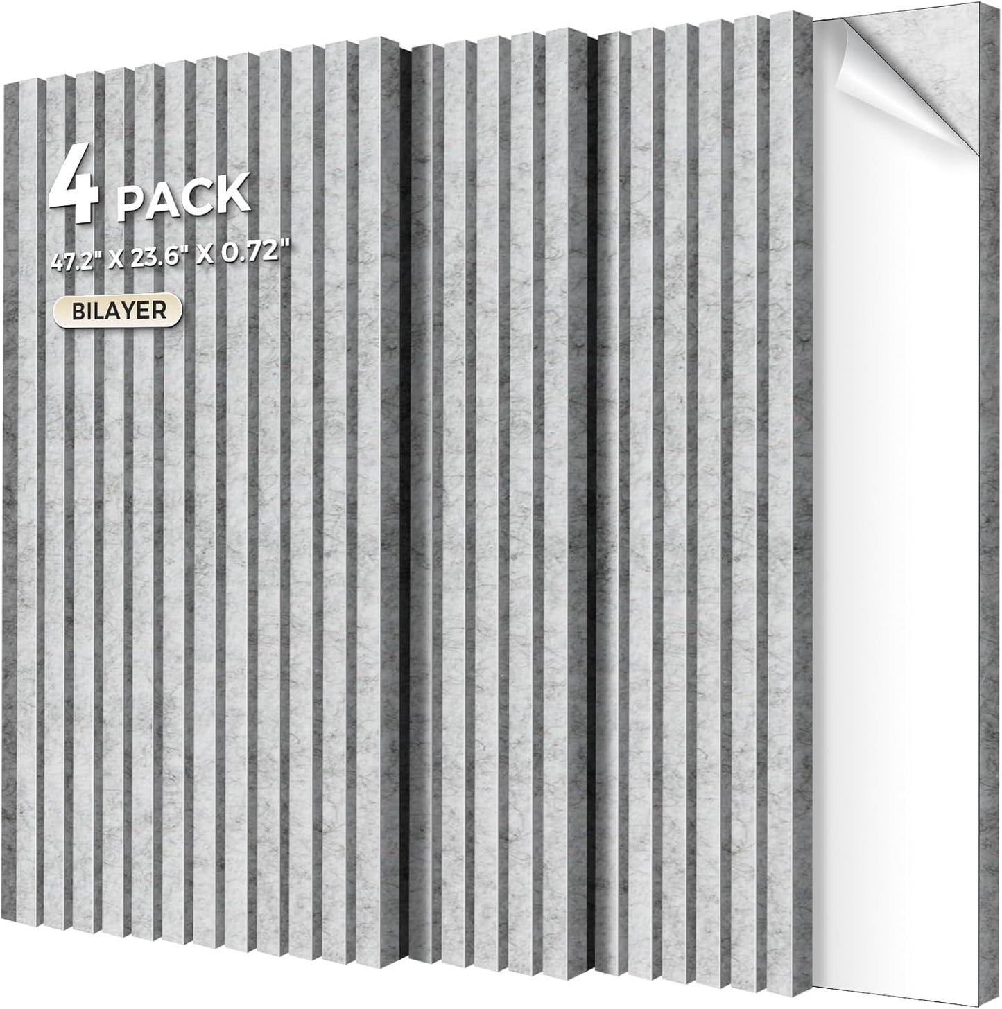 4-Pack Bilayer Acoustic Wall Panels Large Self-adhesive, 47.2” * 23.6” * 0.71” Soundproof Wall Panel, Acoustical Barrier of Polyester Fiber, Decorative Panels for Home&Office,Grey+Grey