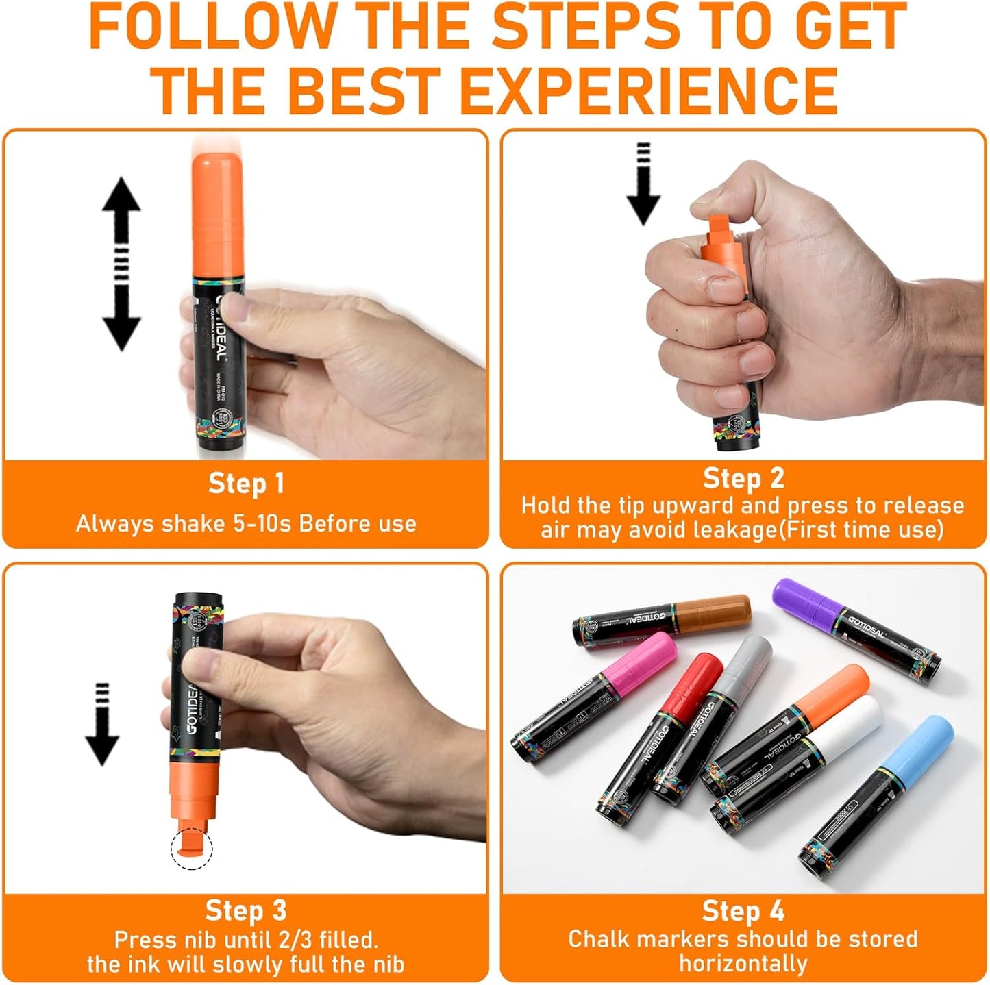 GOTIDEAL Window Markers, Jumbo Chalk Markers for Blackboard, Washable Car Marker for Chalkboard,Glass Mirrow,10mm Thick Tip12 Colors With Metallic Colors