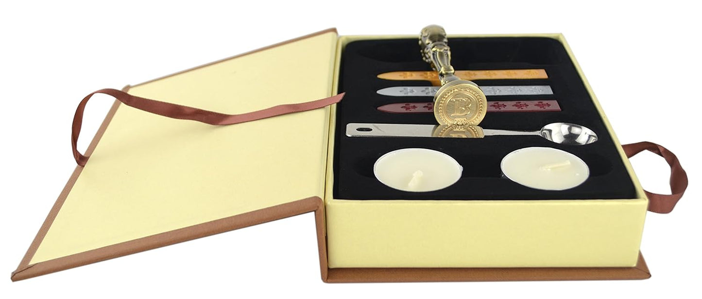 Samyo Creative Romantic Stamp Maker Classic Old-Fashioned Style Brass Color Wax Seal Sealing Stamp Vintage Antique Alphabet Initial Letter Set - (Letter B)