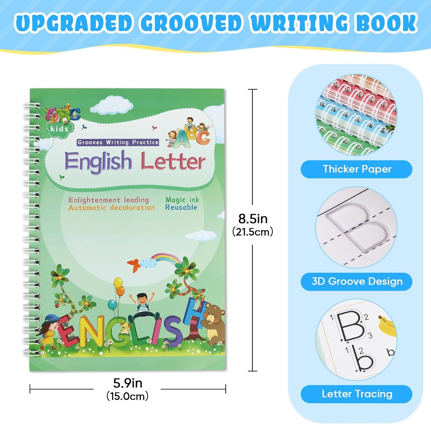 Magic Ink Copybooks for Kids Reusable Handwriting Workbooks for Preschools Grooves Template Design and Handwriting Aid (4)