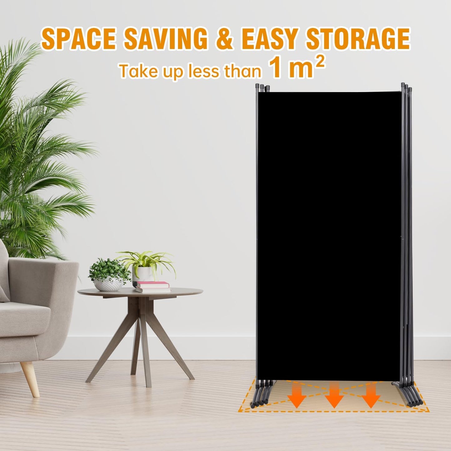 4 Panel Folding Privacy Screens, 6 FT Tall Wall Divider with Metal Frame, Freestanding Room Divider for Office Bedroom Study (4 Panel, Black)