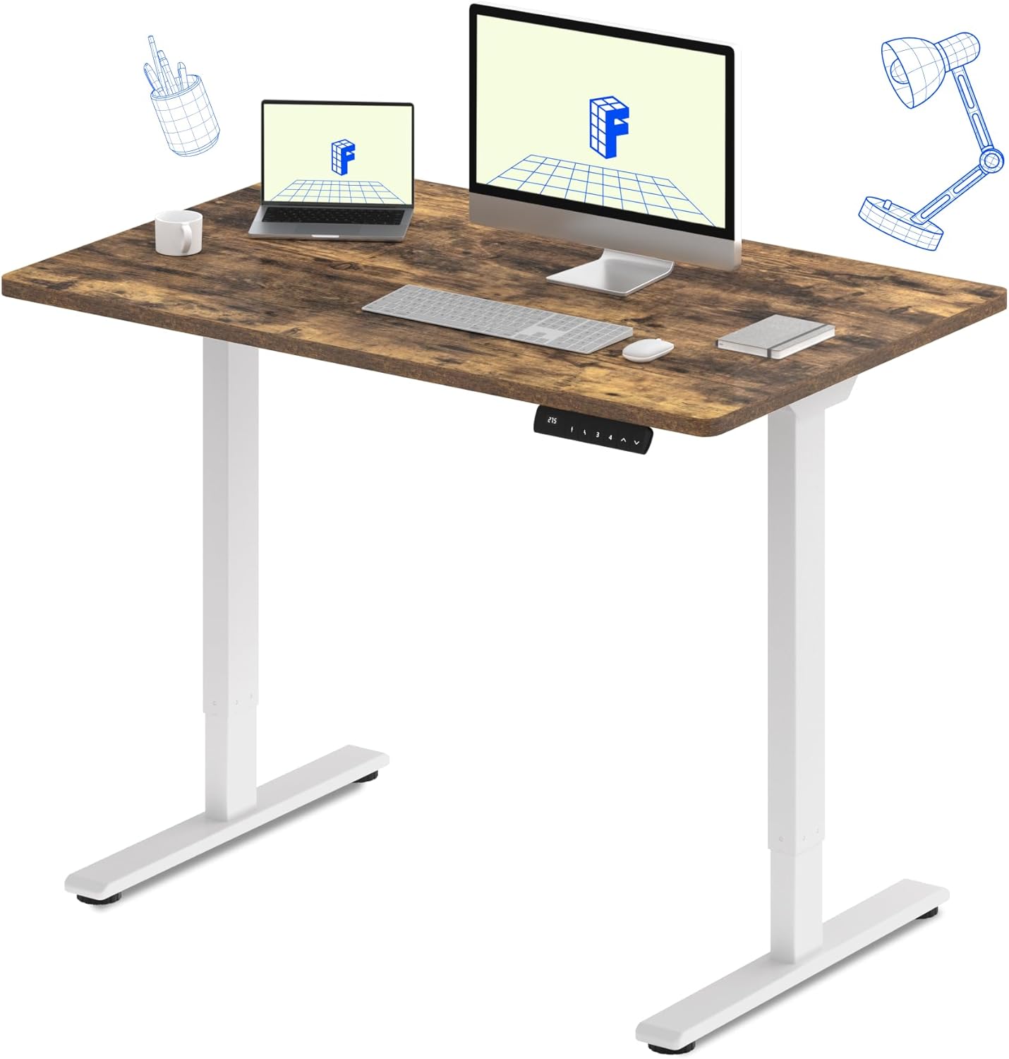 FLEXISPOT E3 Dual Motor Electric Standing Desk 48x30 Inch Whole-Piece Board Height Adjustable Electric Sit Stand Desk (White Frame + Special Walnut Desktop, 2 Packages)