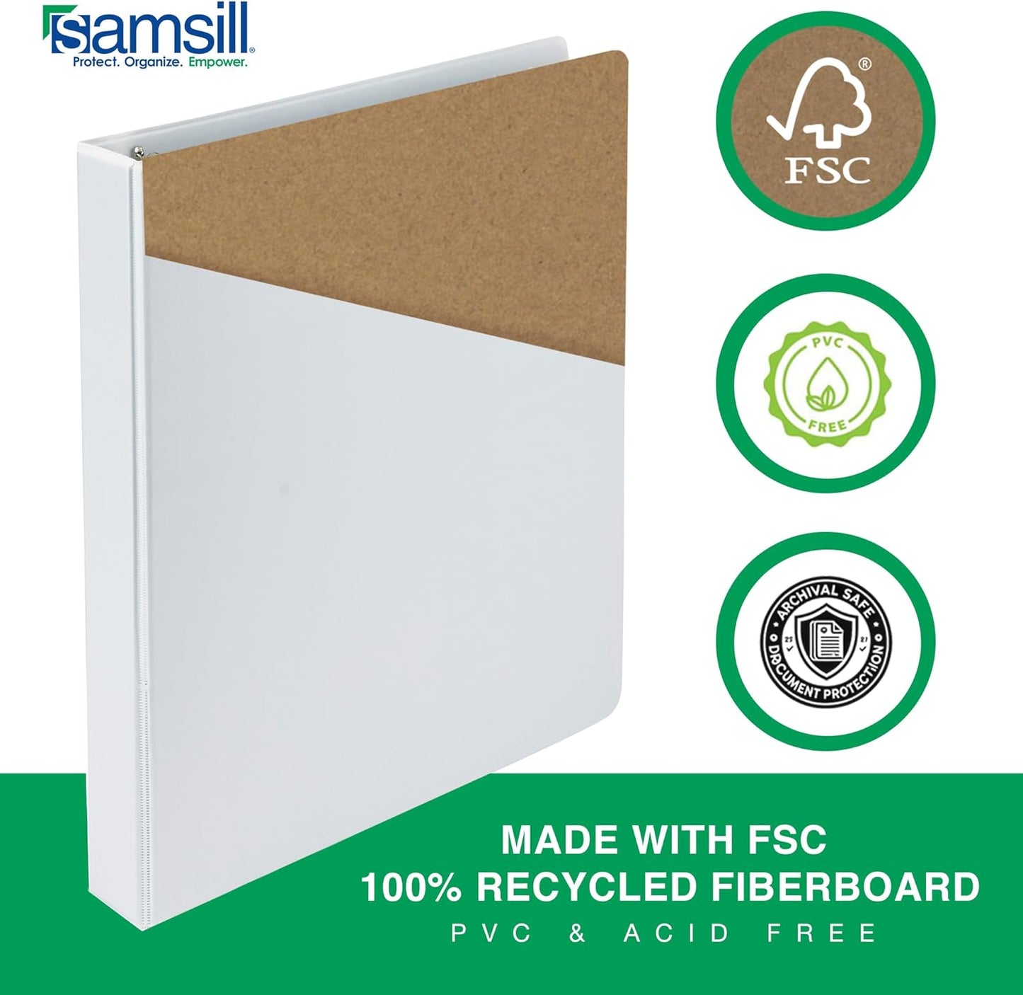 Samsill 0.5 Inch 3 Ring Binder, Made in USA, Economy Round Ring, Clear View Cover, 100 Sheet Capacity - for School, Home, Office - White, 4 Pack