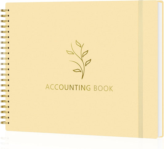 Accounting Ledger Book for Small Business & Personal Use, Horizontal Expense Tracker Notebook Ledger Book for Bookkeeping, Financial Income and Expense Log Book 10.2" x 8", Light Yellow