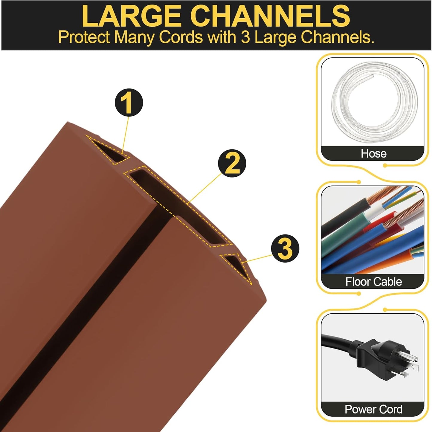 MYFAMIREA 10FT Floor Cord Cover Heavy Duty Cable Cover Protector 3 Channels Extension PVC Floor Wire Cover Outdoor Cord Hider Management Cord Cover for Wire on Floor for Home Office Outdoor, Brown