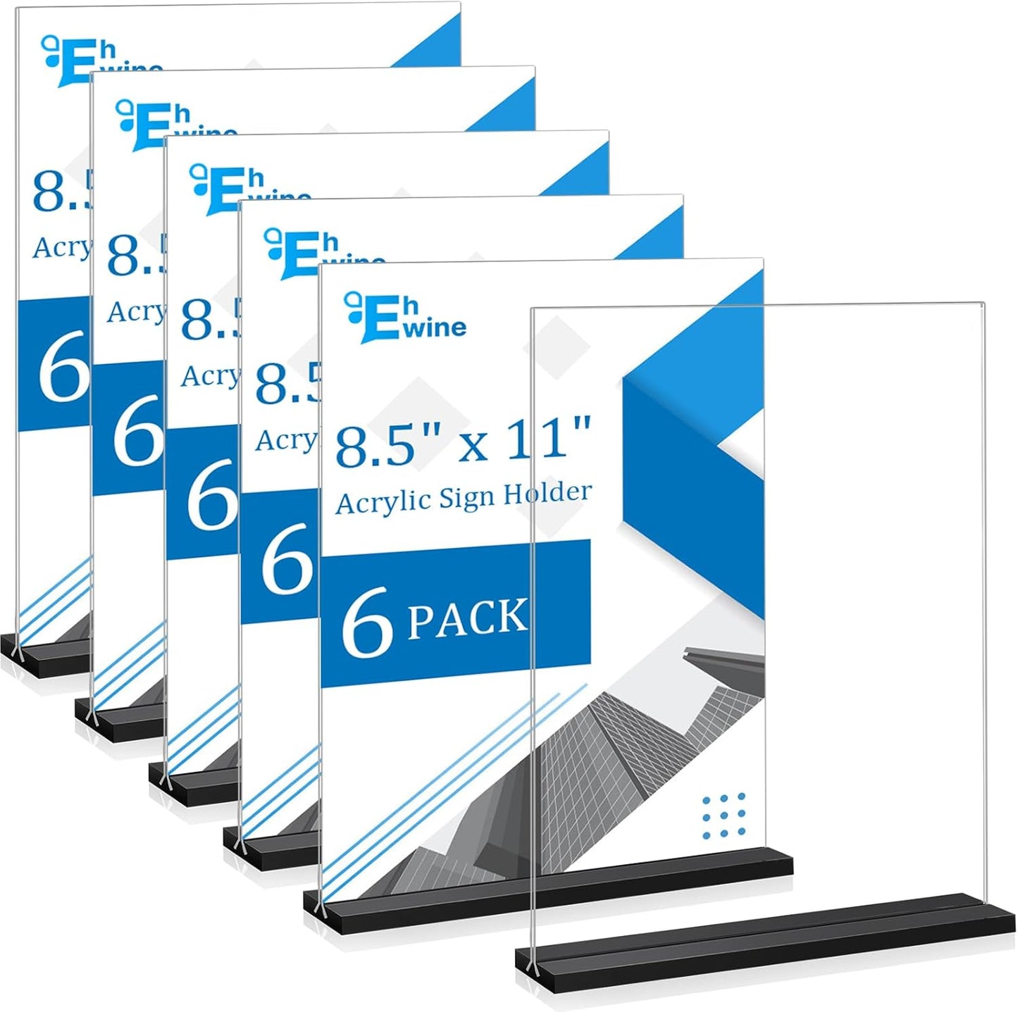 EHWINE 6 Pack Acrylic Sign Holder 8.5 x 11, Double-Sided Stand up Table Top Sign Holders, Clear Acrylic Picture Frame Menu Flyer Paper Holder Display Stand for Office Business Store Wedding Party(Black Base)