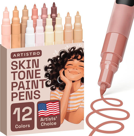 ARTISTRO 12 Skin Tones Paint Markers for Glass, Rock Painting, Ceramic, Wood, Fabric, Scrapbooking, DIY Craft Making, Coloring - Acrylic Paint Pens in Soft Colors Extra-Fine Tip 0.7mm