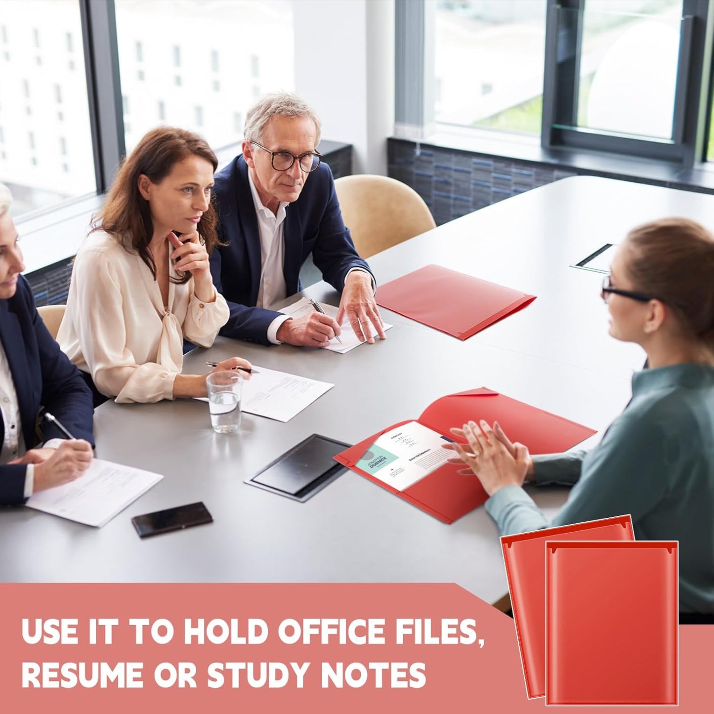 Henoyso 200 Pcs Plastic Folders with Clear Front Pockets Bulk Heavy Duty File Folders with 2 Pockets and Card Slot for Student Teacher Back to School Supplies Office Presentation (Red)