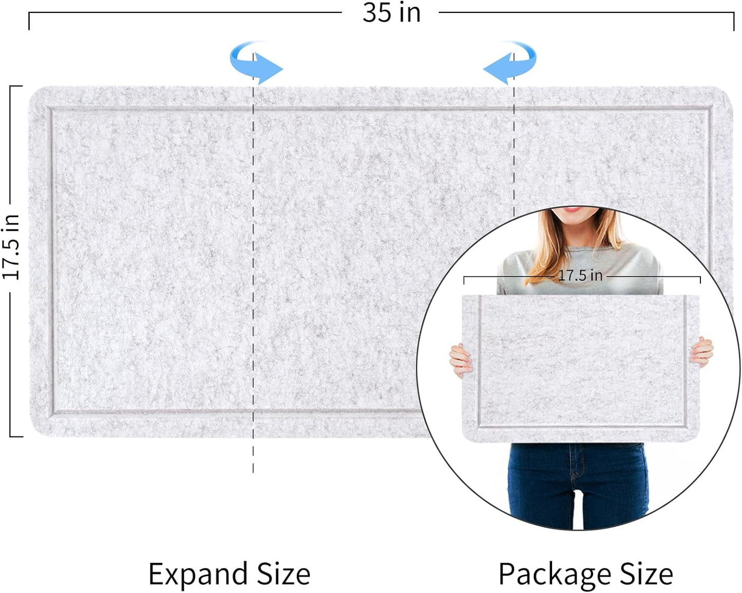 Bulletin Board, 35 x 17 1/2 inches Felt Board - Decorative Pin Board, Cork Board Alternative for Wall, Foldable Picture Board Self-Adhesive Vision Board Prayer Board with 20 Pushpins - Marble White